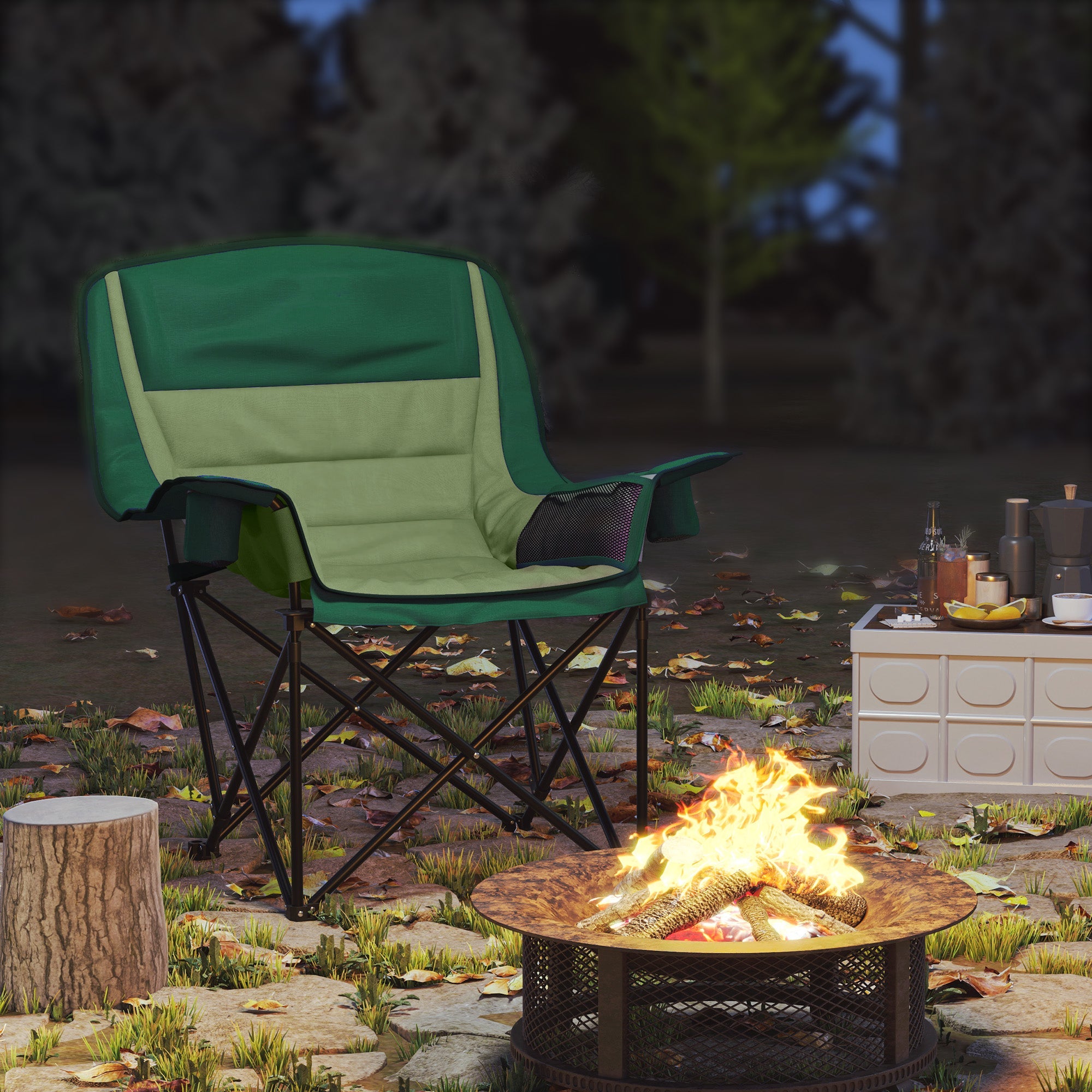 Outsunny Portable Padded Camping Chair, with Bag - Olive Green