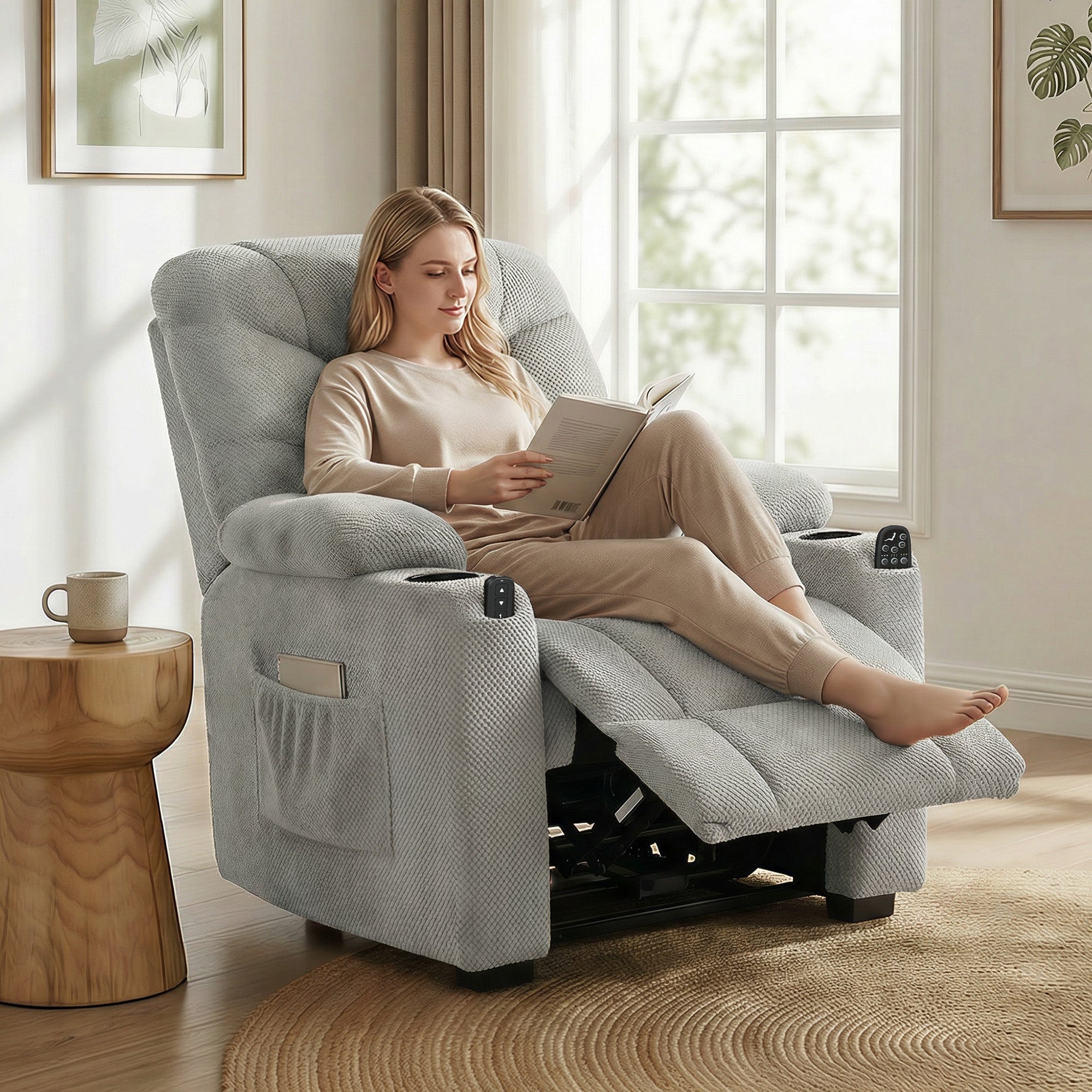 HOMCOM Electric Massage Recliner Armchair with Vibration, Heat, Whisper-Quiet Motor, Memory Function, Fleece Power Reclining Chair with Spring Pack, USB Port, Footrest, Side Pocket, Grey