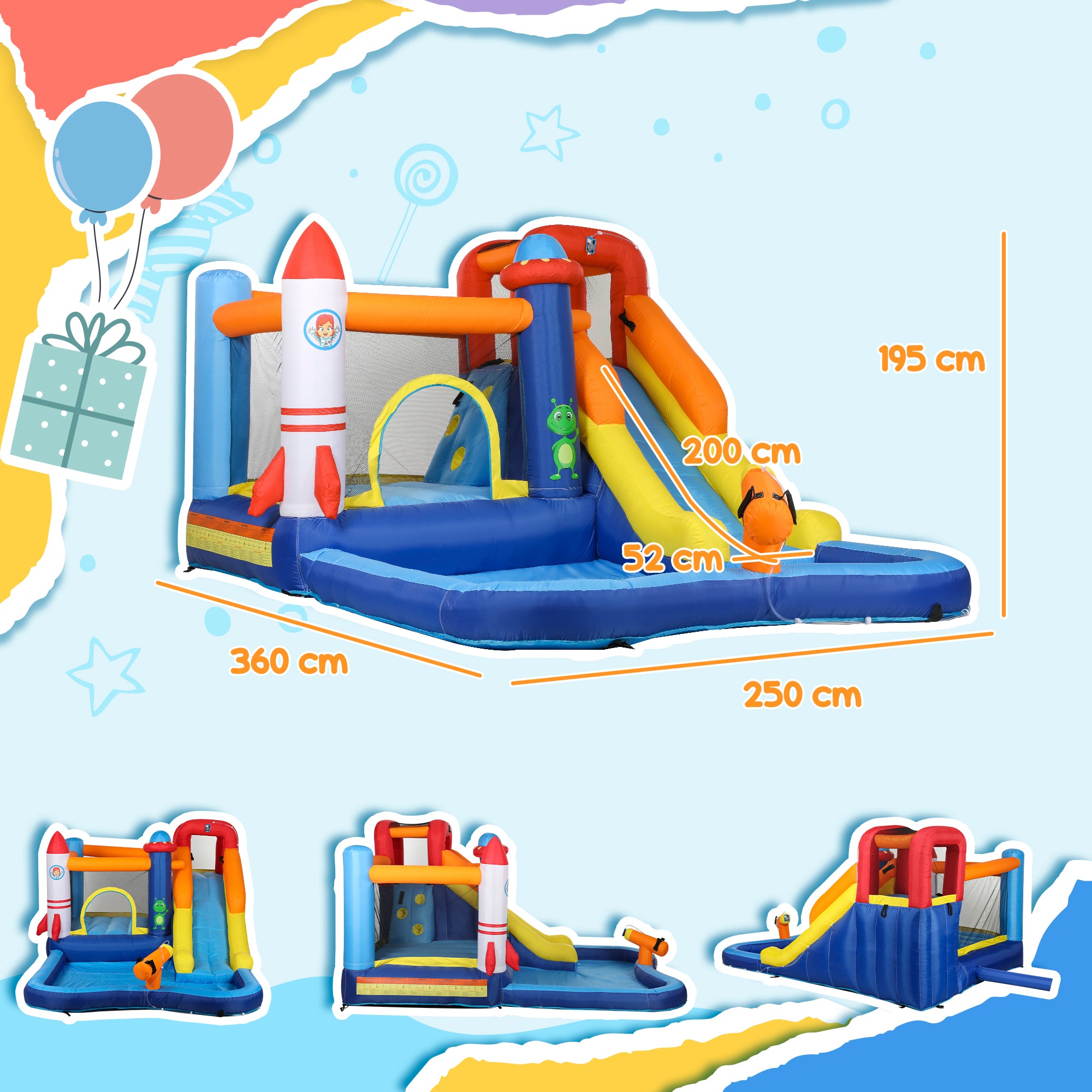 AIYAPLAY 5 in 1 Bouncy Castle for Children with 550W Blower, Water Slide, Splash Pool, Jumping Area, Climbing Wall, Cannon