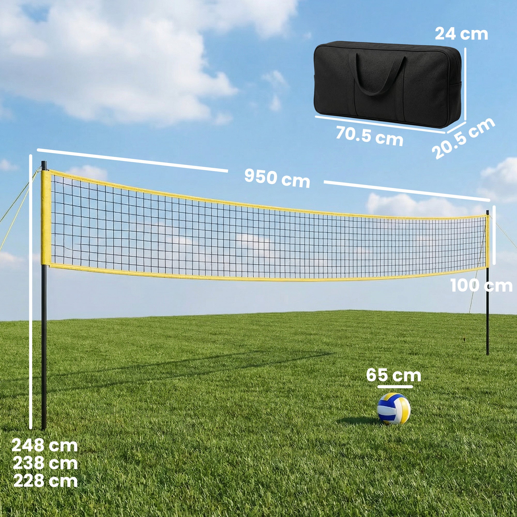 SPORTNOW Portable Volleyball Net Set with Adjustable Height Steel Poles, Volleyball, Boundary Line and Carrying Bag for Beach