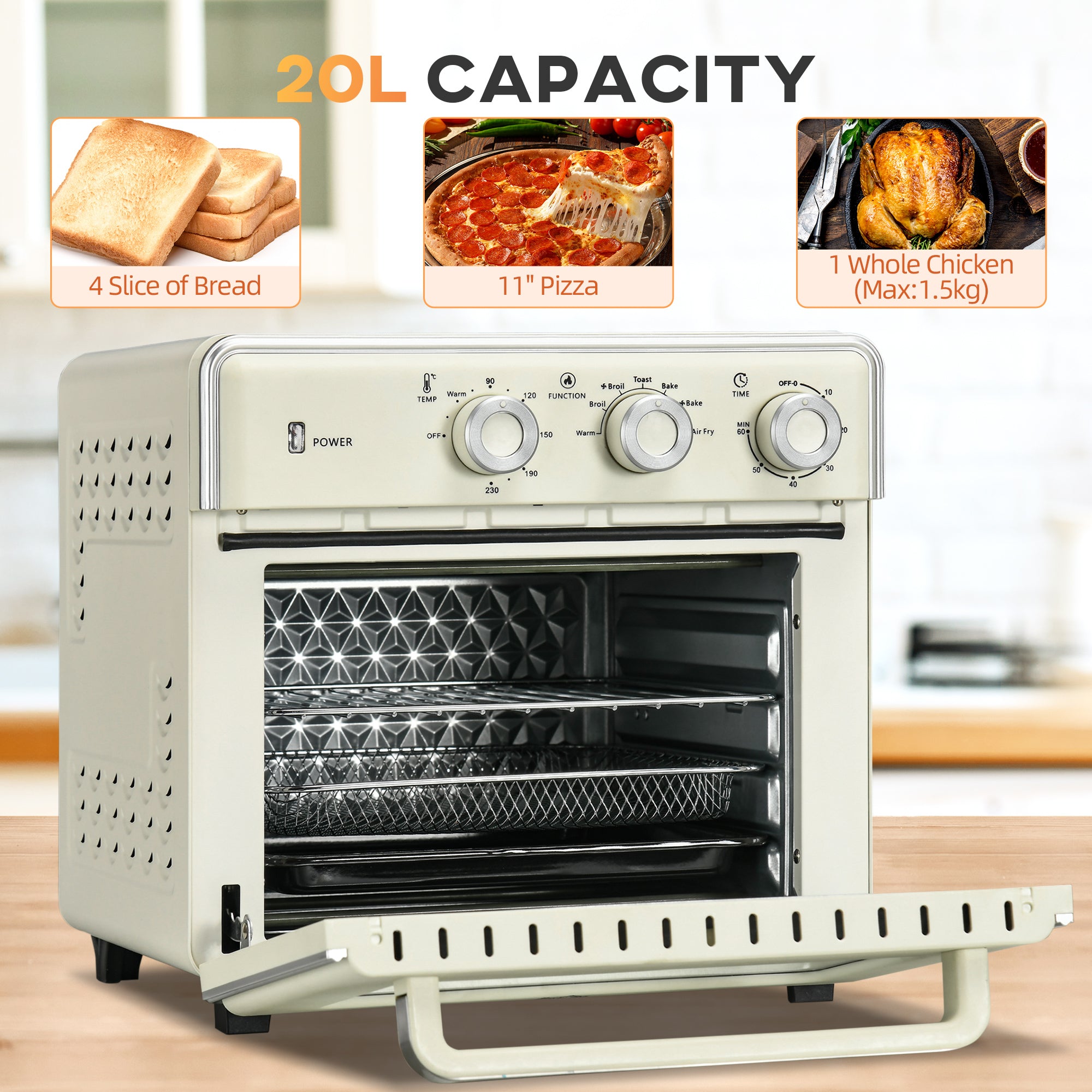 HOMCOM 20L 90-230\'e2\'84\'83 Mini Electric Oven - Cream