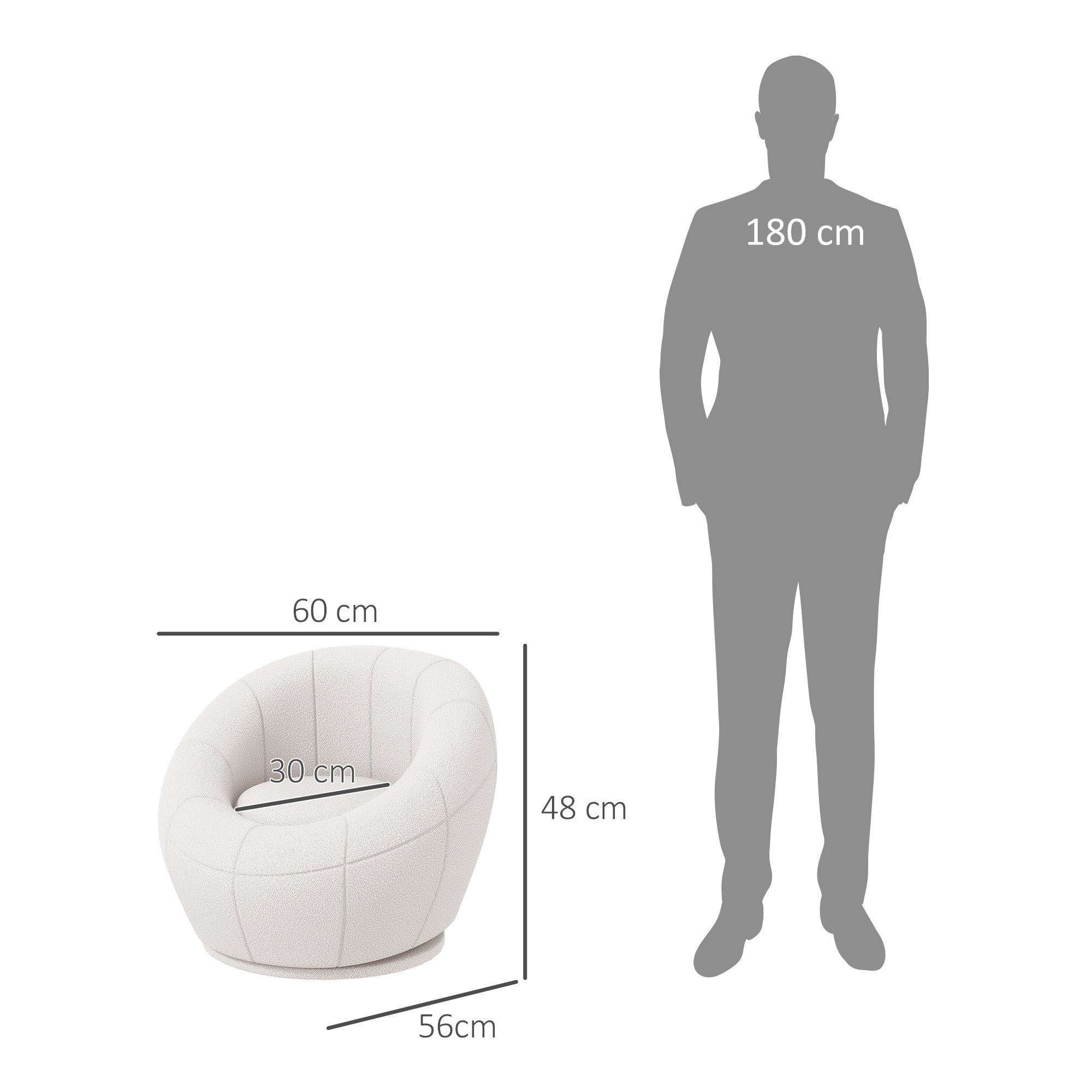 HOMCOM Modern Accent Chair, Swivel Upholstered Armchair for Living Room, Bedroom, Home Office, White