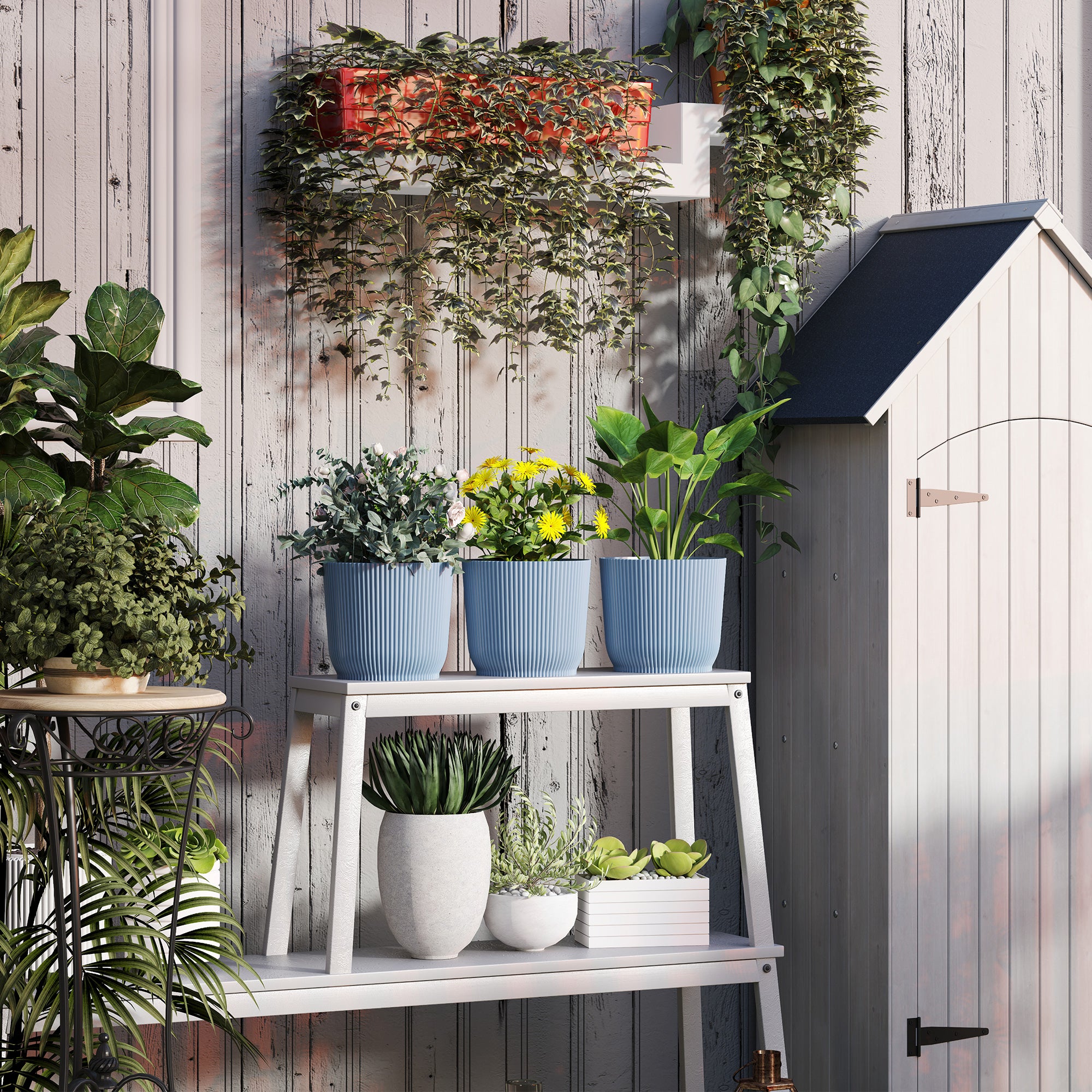 Outsunny Set of Three \'d0\'a422cm Planters - Blue