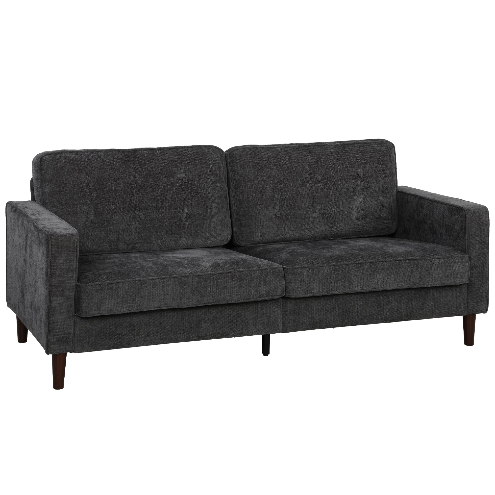 HOMCOM 3 Seater Sofa Button Tufted Upholstered Velvet Couch with Wood Legs for Living Room, Dark Grey