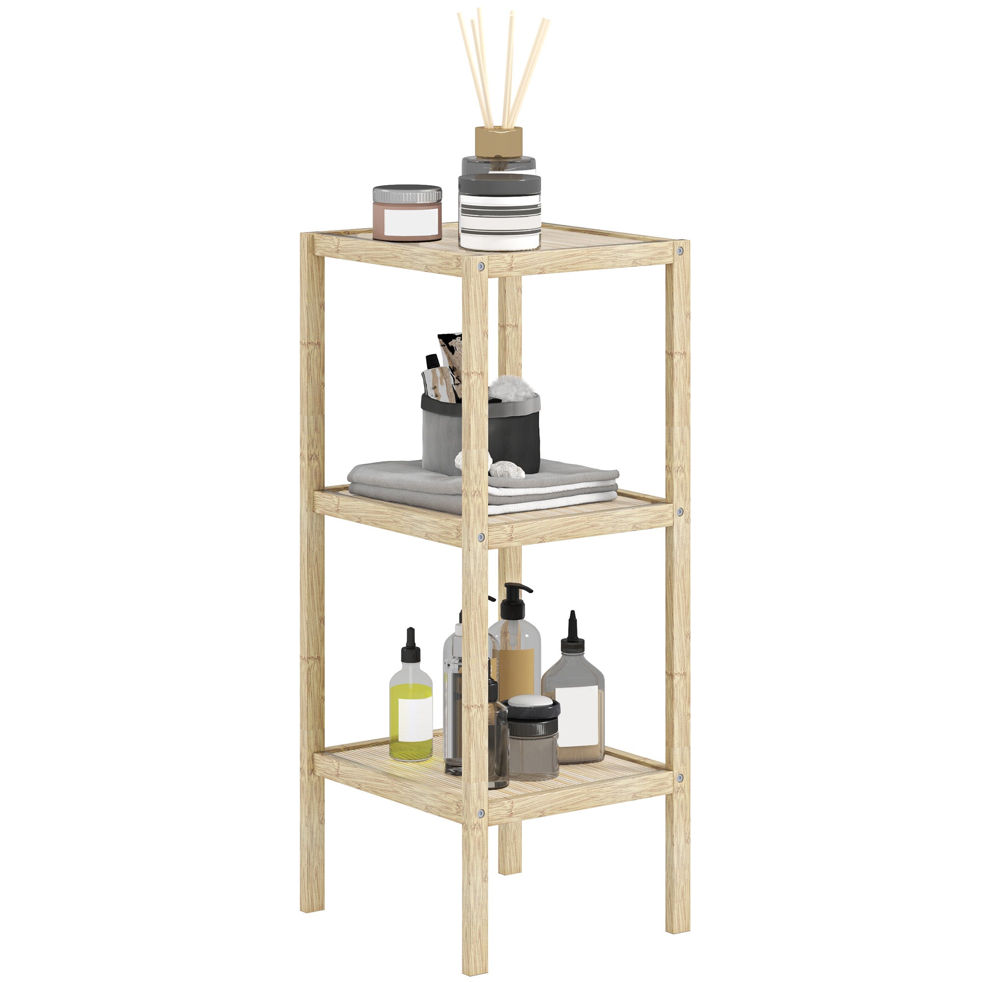 HOMCOM Three-Tier Bamboo Bathroom Shelf - Natural Finish