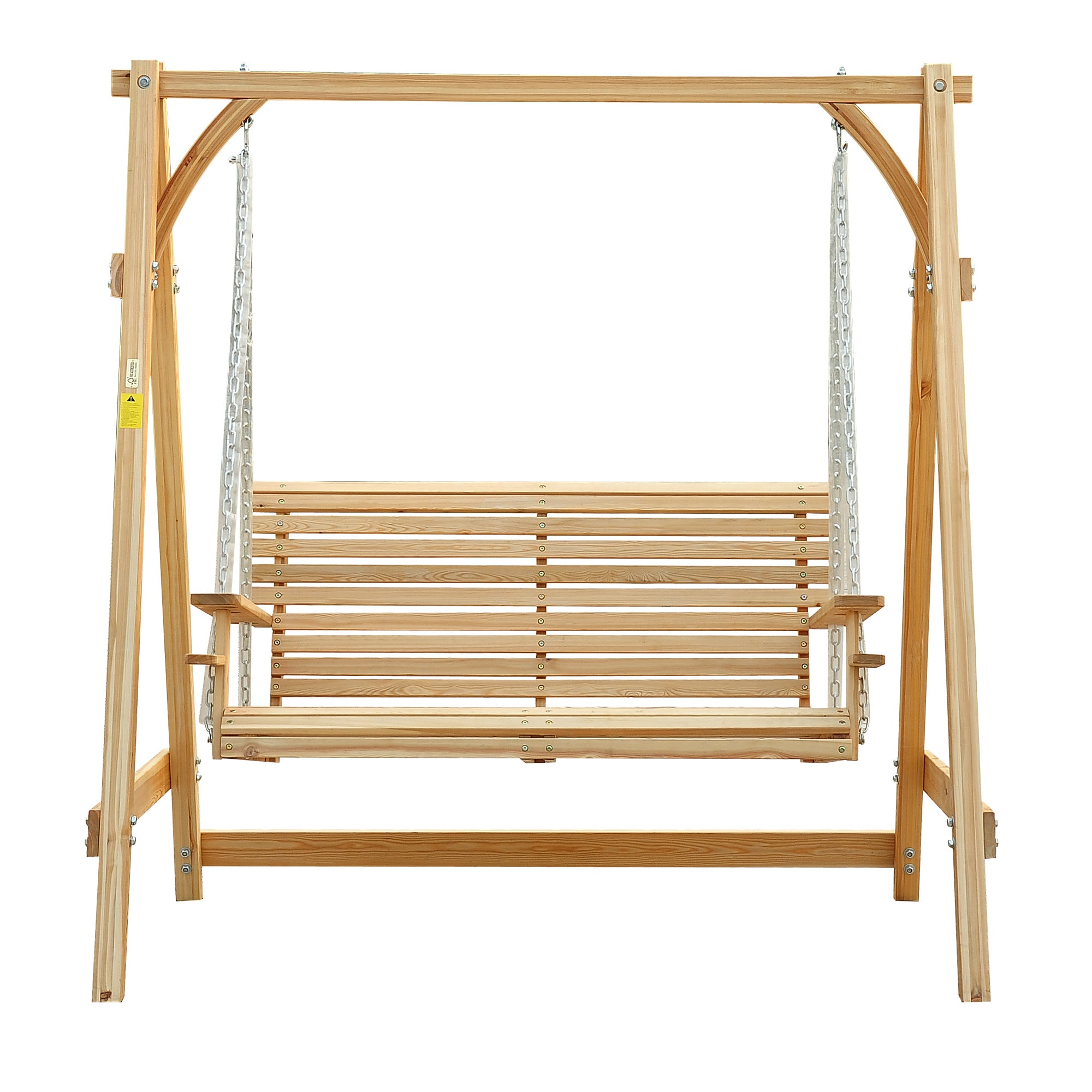 Outsunny 2 Seater Garden Swing Seat Larch Wood Swing Chair Hammock Bench Lounger - Natural