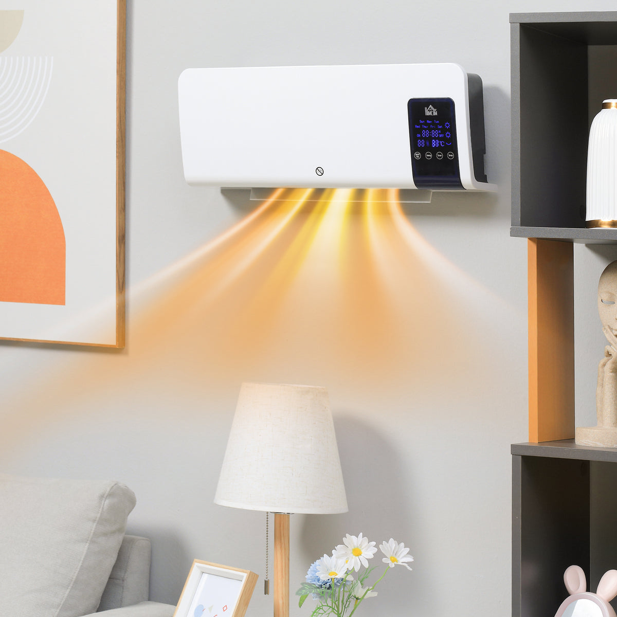 HOMCOM 2kW Wall-Mounted Heater, 18-45°C Temperature - White