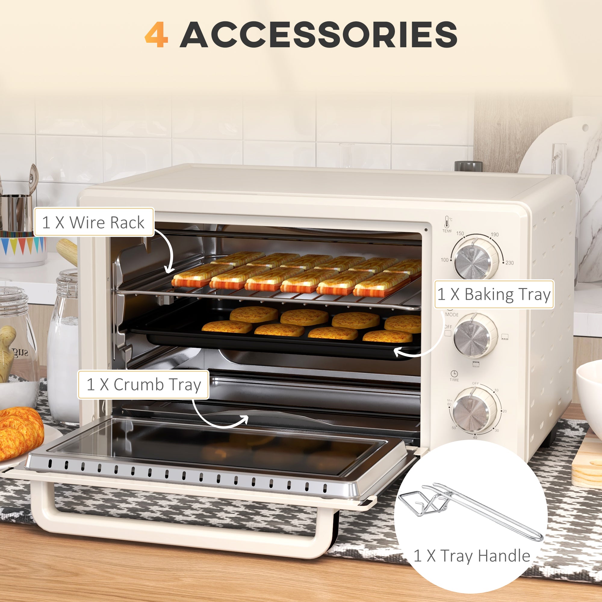 HOMCOM 21L Mini Countertop Oven, 100\'c2\'b0C-230\'c2\'b0C Adjustable Temp - White