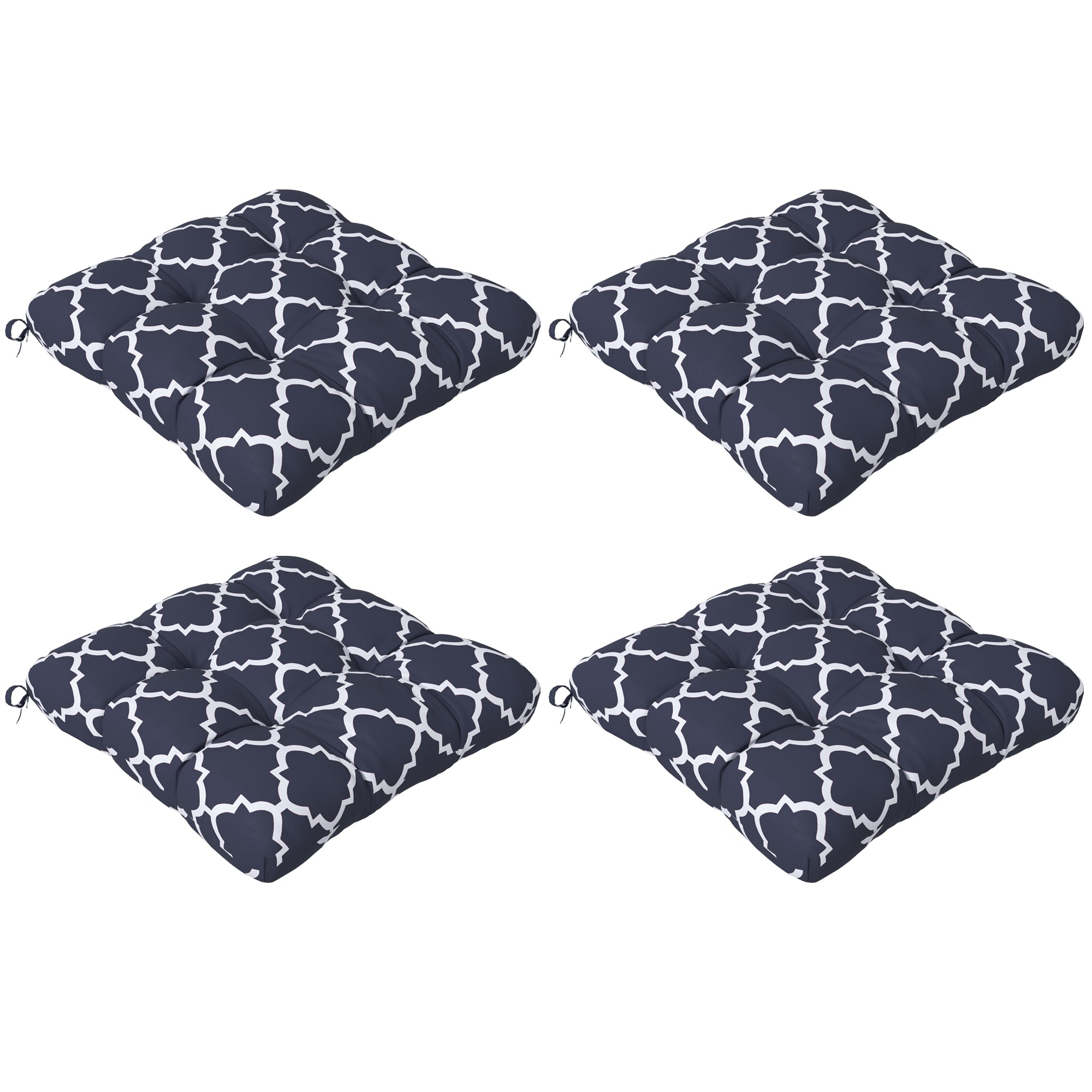 Outsunny 4-Piece Seat Cushion Pillows Replacement, Patio Chair Cushions Set with Ties for Indoor Outdoor, Blue