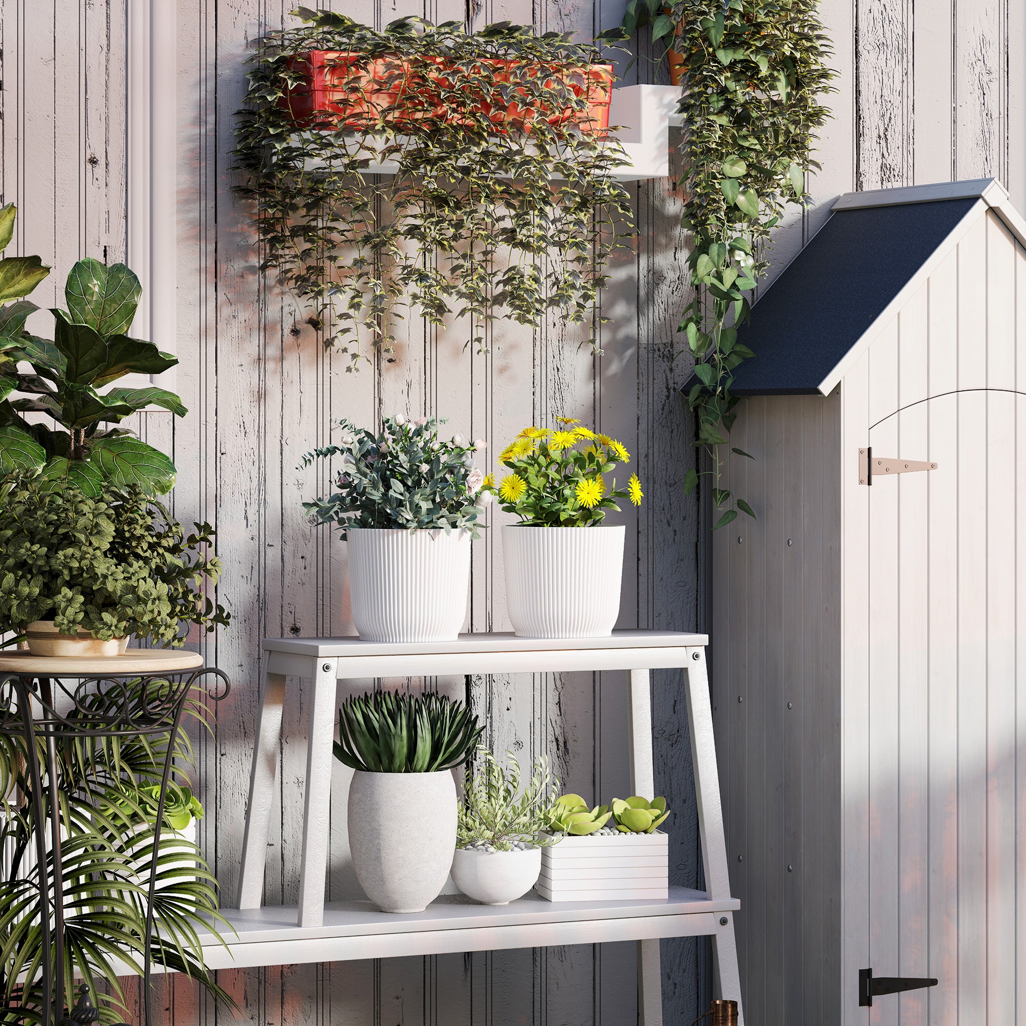 Outsunny Set of Two \'d0\'a422cm Planters - White