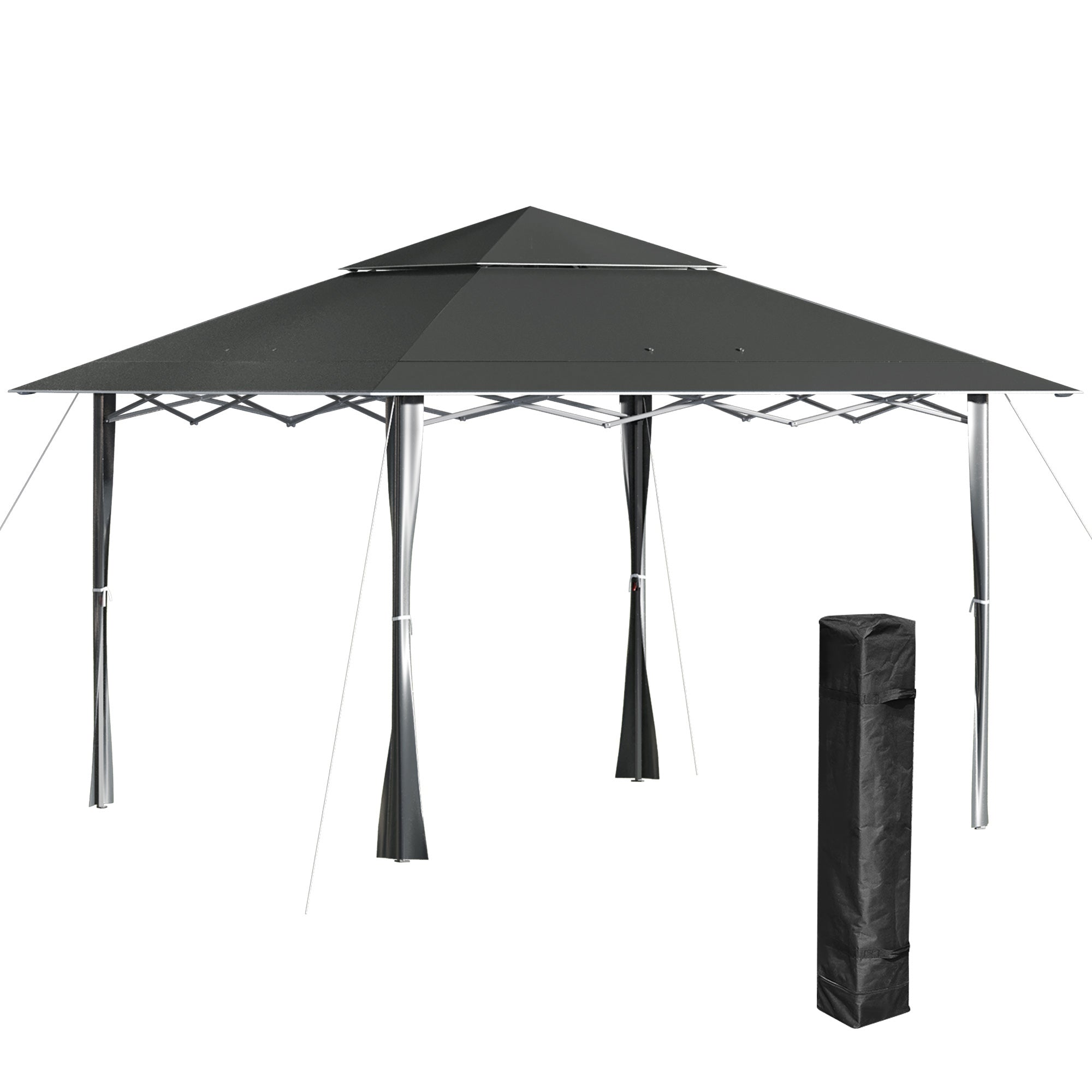 Outsunny 4 x 4m Pop-up Gazebo Double Roof Canopy Tent with UV Proof, Roller Bag & 3-Level Height Adjustable Outdoor Party, Steel Frame, Dark Grey