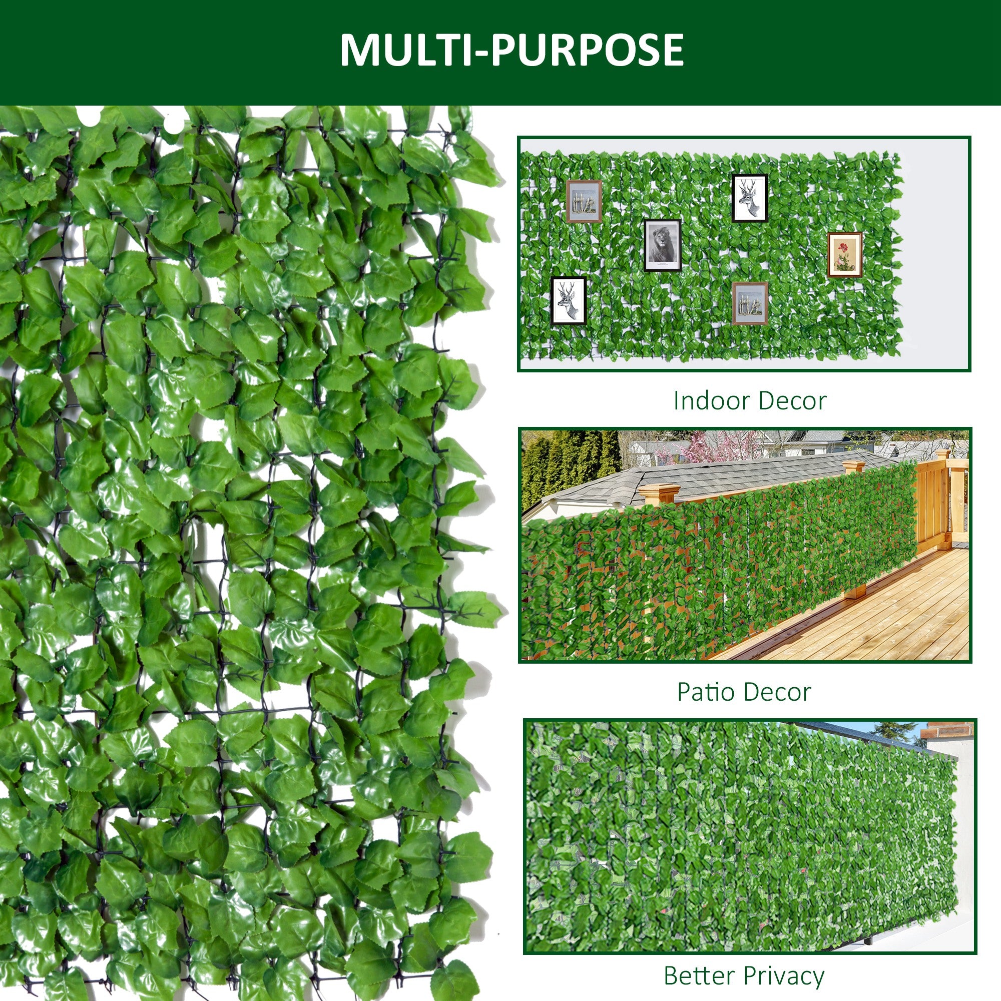 Outsunny Artificial Wall Foliage with Ivy Leaves, Privacy Screen Greenery Grass Wall For Garden Balcony