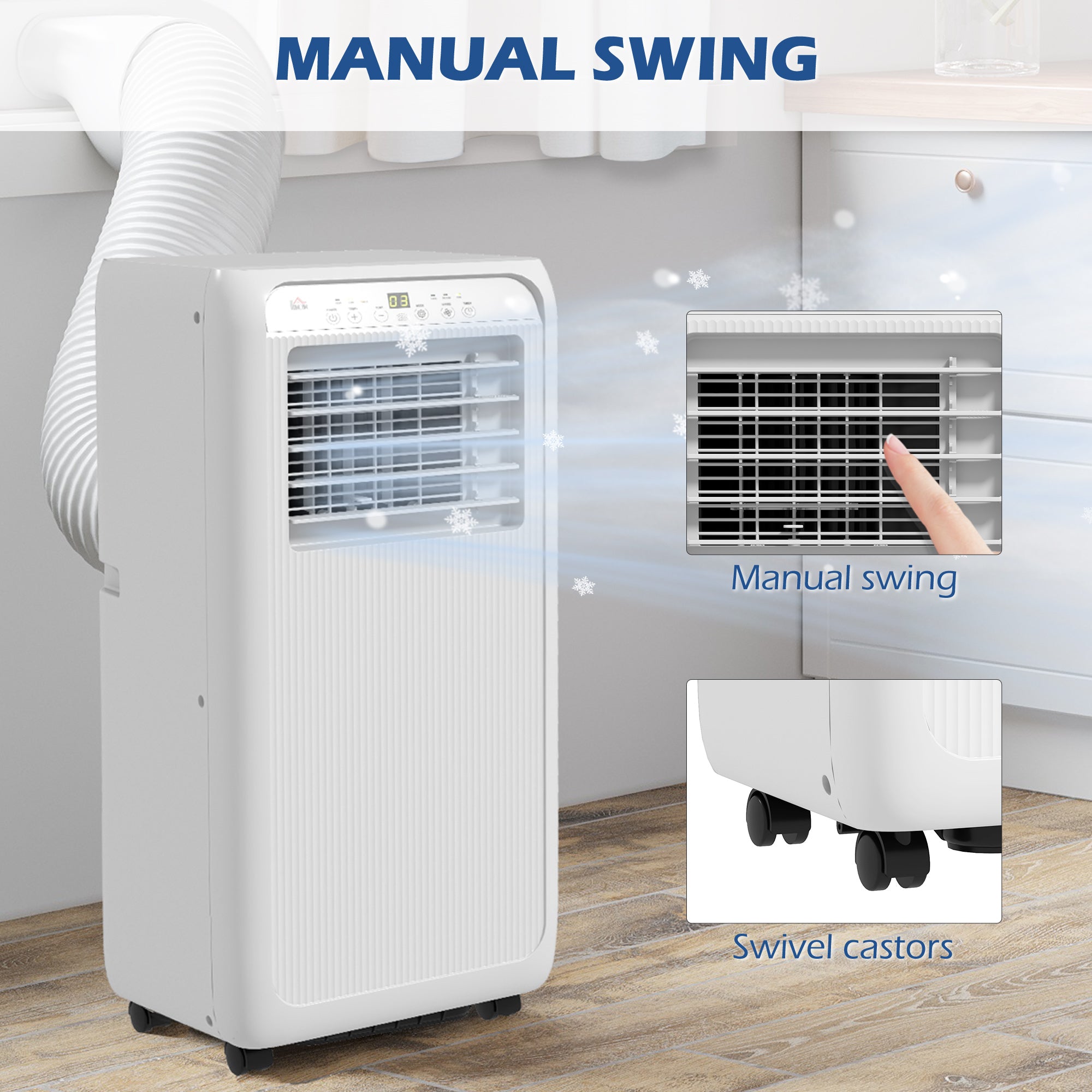 HOMCOM 7,000 BTU Mobile Air Conditioner for Room up to 15m\'c2\'b2, with Dehumidifier, 24H Timer, Wheels, Window Mount Kit