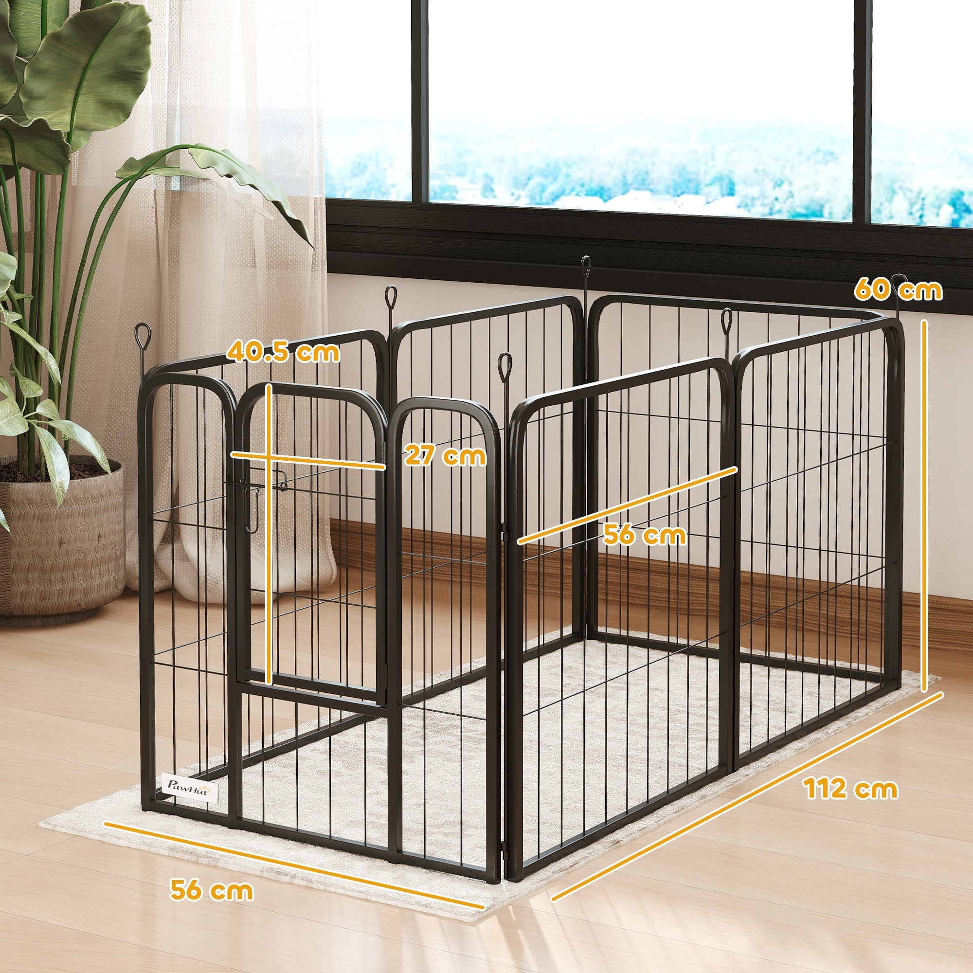 PawHut 6 Panels Heavy Duty Dog Playpen with Secure Door, for Indoor Outdoor, for Garden, Camping, 60cm High