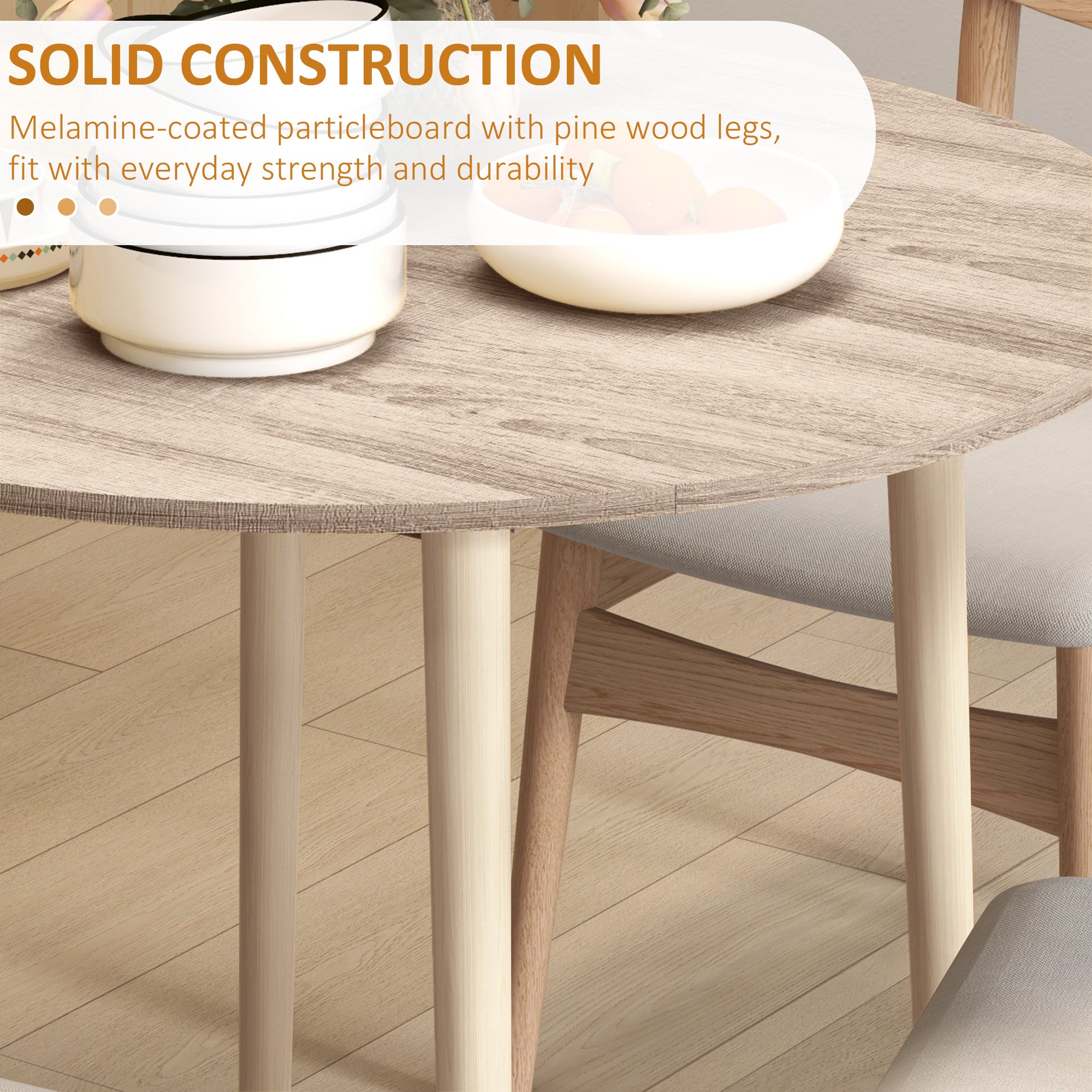 HOMCOM Folding Dining Table for 4, Round Drop Leaf Table, Modern Space Saving Small Kitchen Table with Wood Legs for Dining Room, Natural