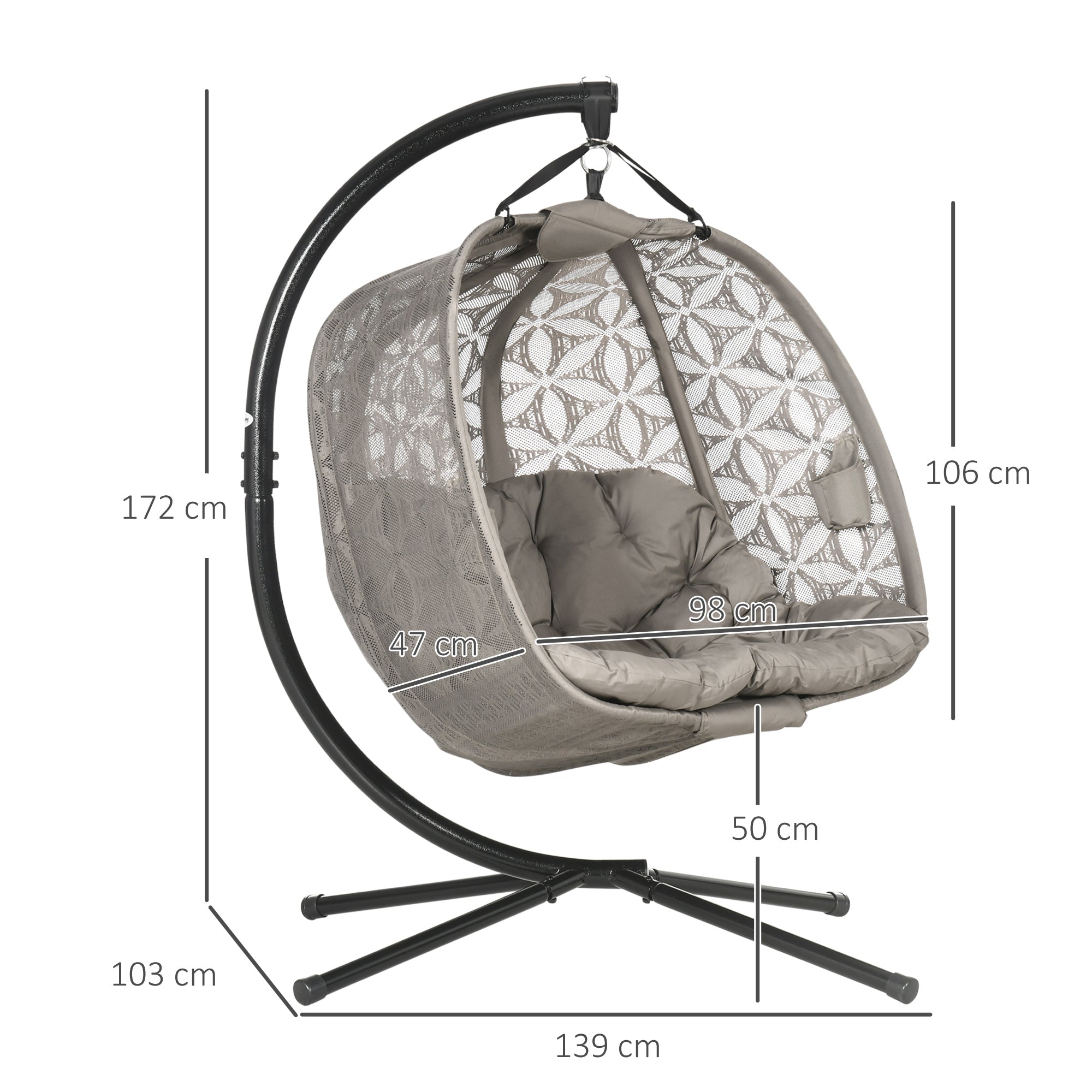 Outsunny Outdoor Double Hanging Chair with Cushion and Cup Holders, Sand Brown