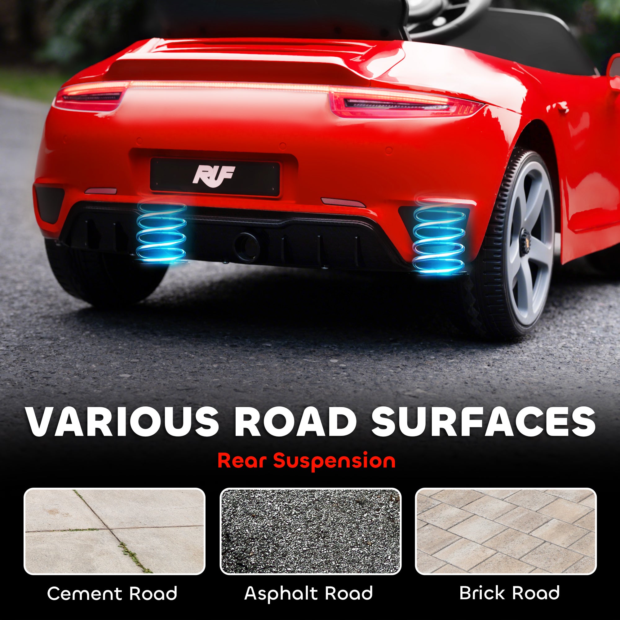 AIYAPLAY Kids Electric Car, 12V Licensed RUF GT Ride on Car with Suspension, Remote Control, Music, for 3-5 Years, Red