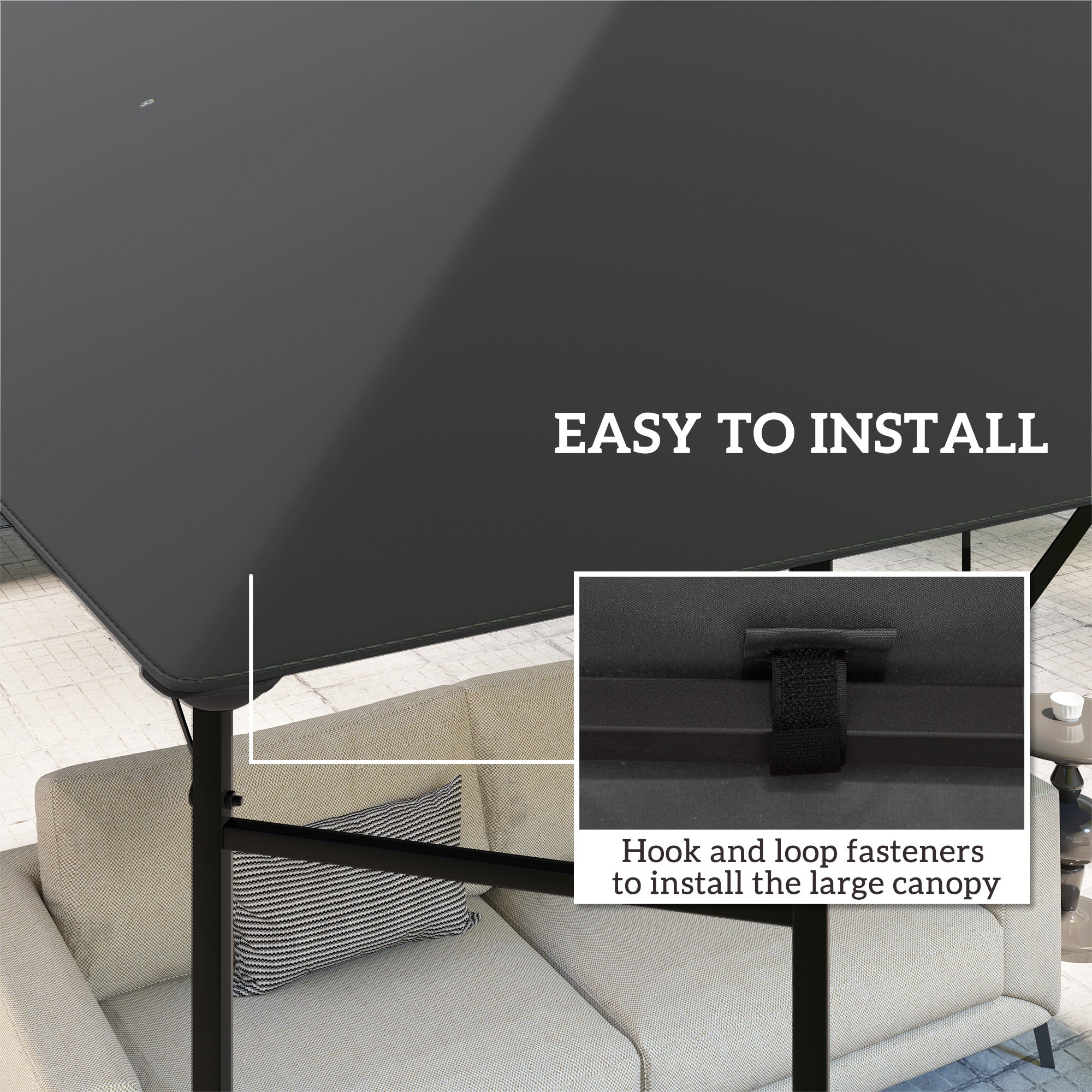 Outsunny 3 x 3(m) Gazebo Canopy Replacement Cover, Garden Gazebo Roof Replacement with Drain Holes, Water Resistant PVC Coating, 370g/\'e3\'8e\'a1, UPF30+, TOP COVER ONLY, Grey