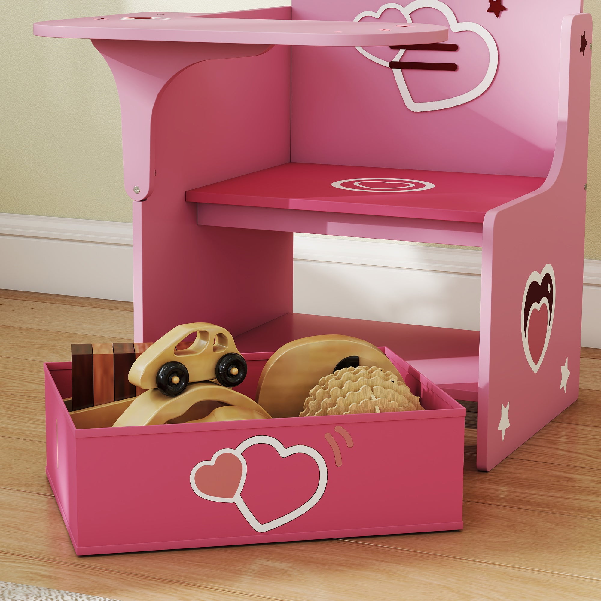 AIYAPLAY Kids Table and Chair Set, Children Desk and Chair with Storage Bins for Playing, Reading, Painting, for Ages 3-5, Pink