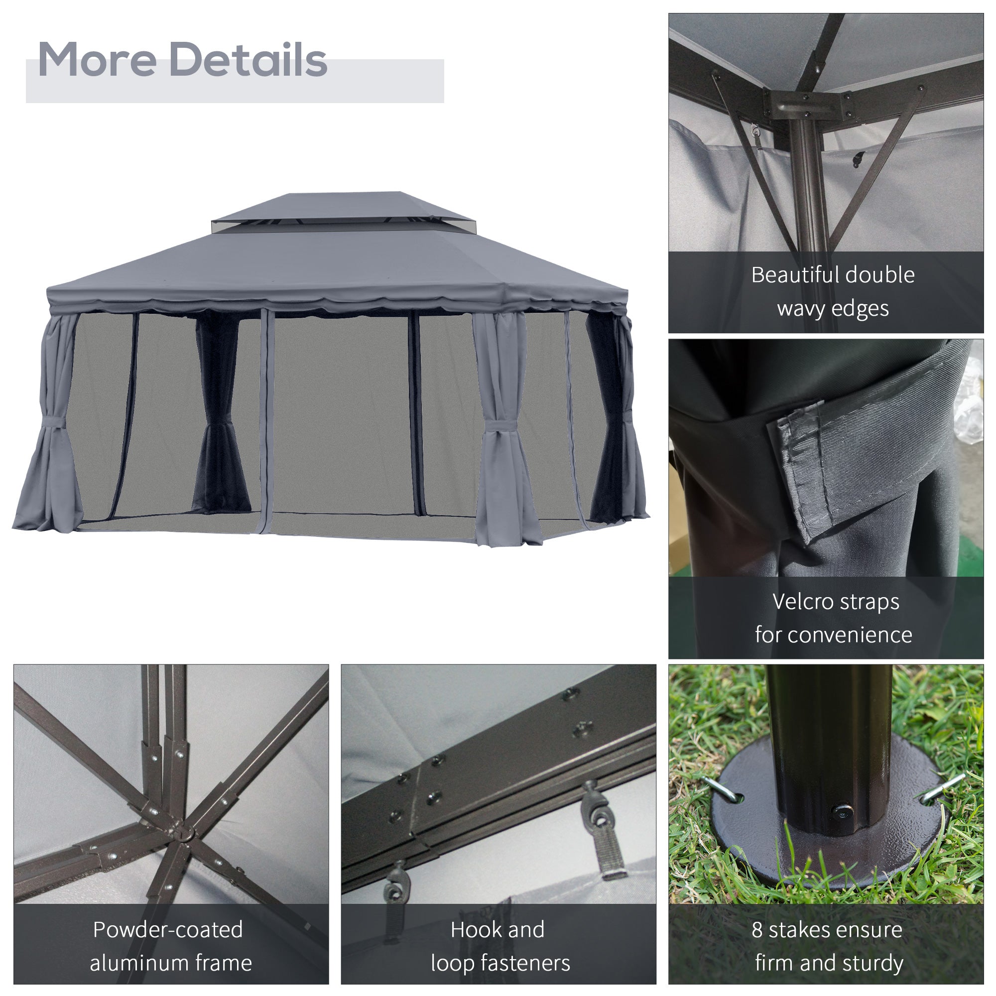 Outsunny 3 x 4m Aluminium Garden\'c2\'a0Gazebo, Marquee Canopy Shelter Pavilion Party Tent with Nets and Curtains for Garden and Deck, Dark Grey