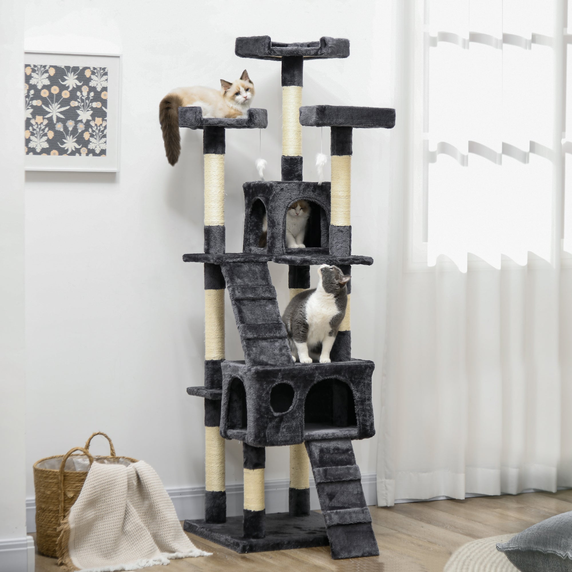 PawHut Cat Tree Scratching House, Activity Play Centre