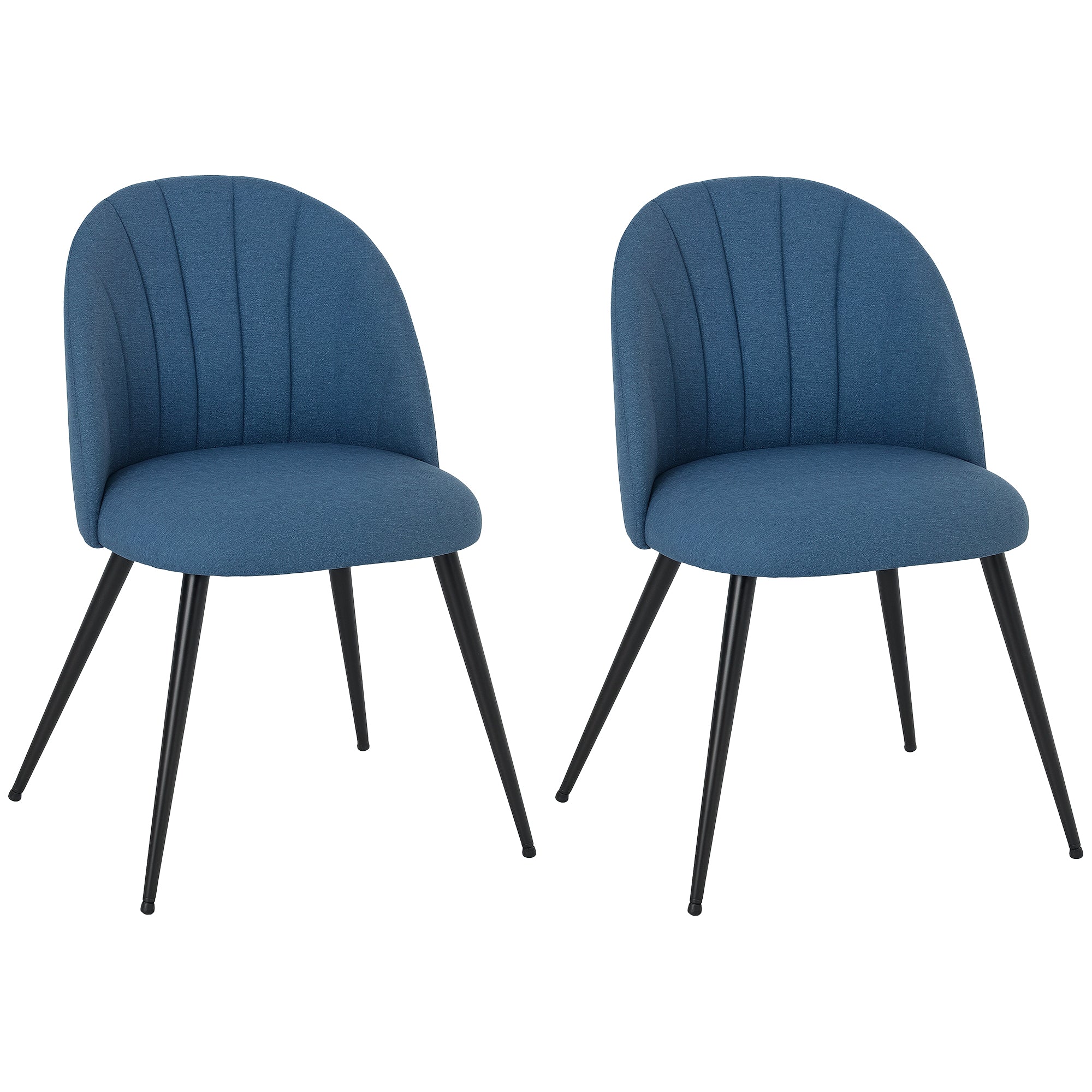 HOMCOM Velvet Dining Chairs Set of 2, Modern Upholstered Kitchen Chairs with Metal Legs, Shell Backrest and Padded Seat for Dining Room, Bedroom, Living Room, Vanity, Blue