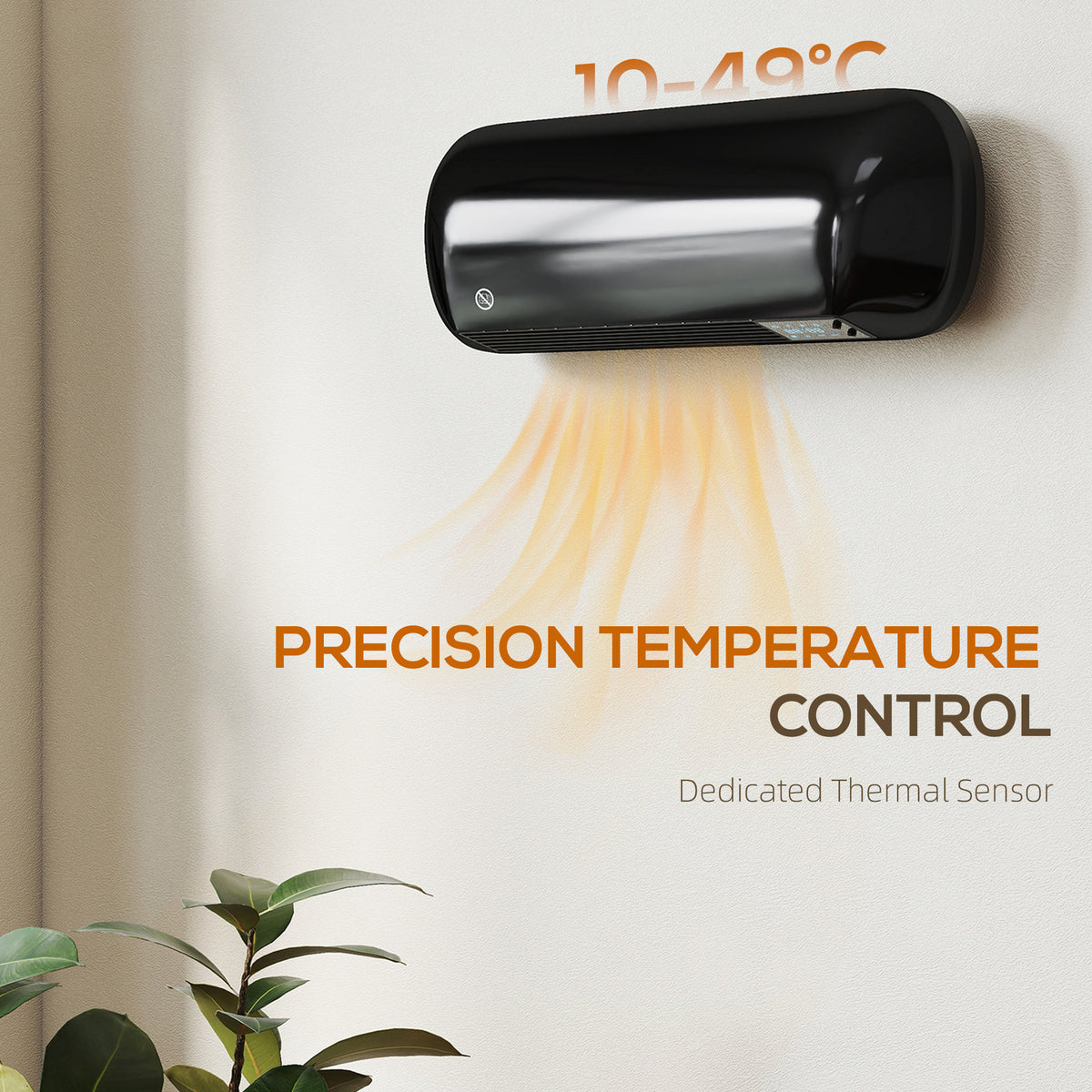 HOMCOM 2000W PTC Ceramic Fan Heater, Wall Mounted, 30° Oscillation, 50L x 19W x 14H cm - Black