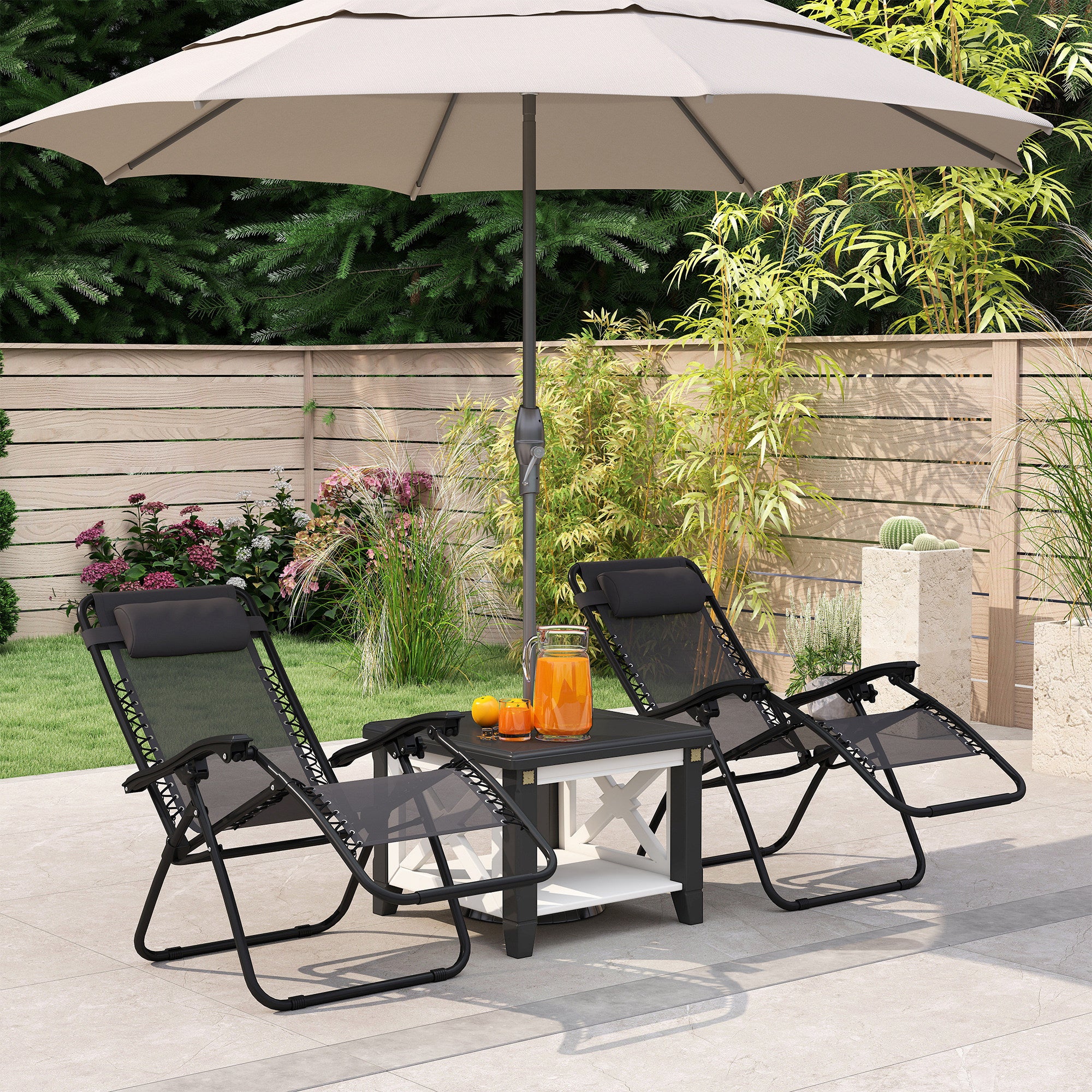 Outsunny Zero Gravity Chair Set of 2, Metal Frame Texteline Armchair Outdoor Folding and Reclining Sun Lounger with Head Pillow for Patio Decking Gardens Camping, Grey