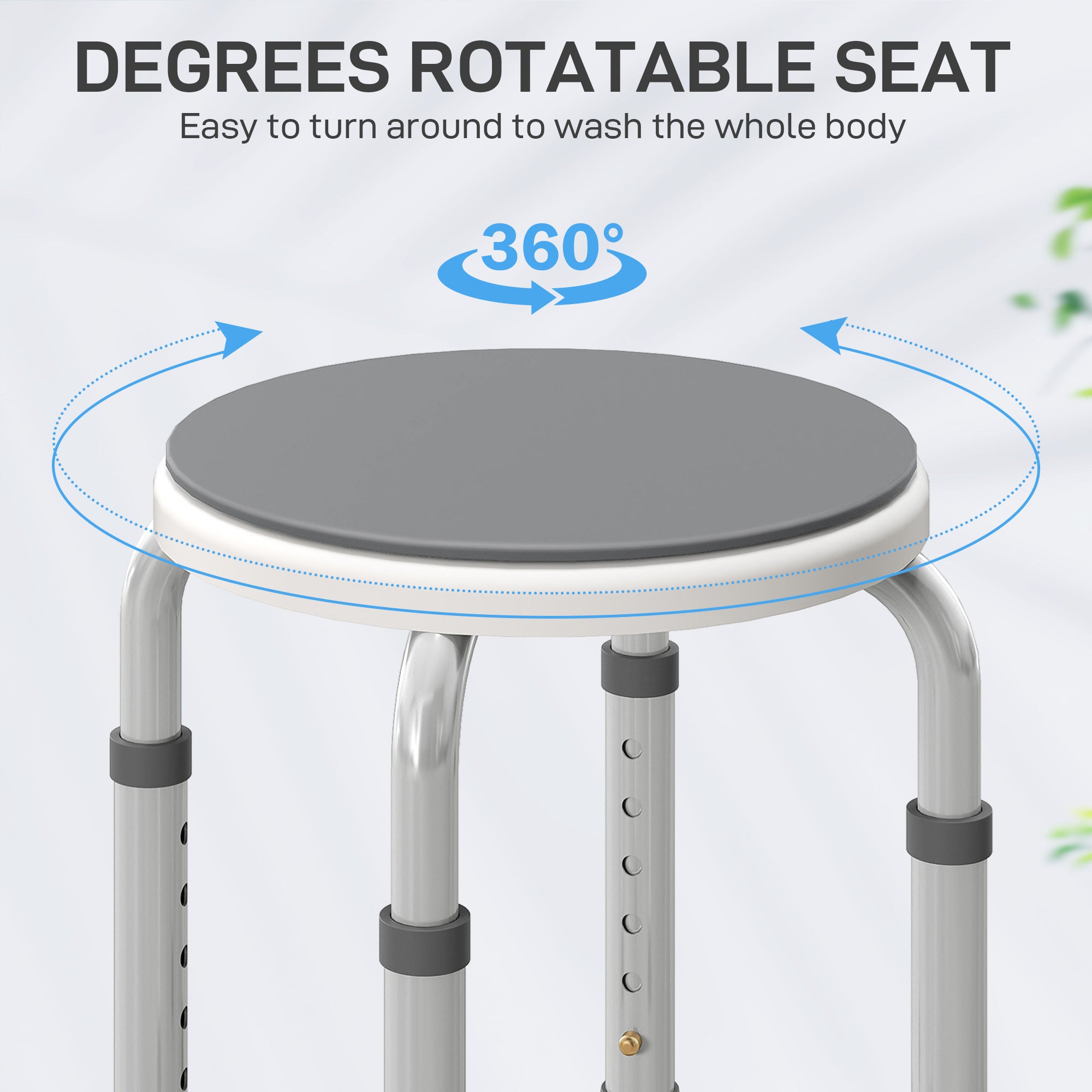 HOMCOM 360° Swivel Shower Chair, Height Adjustable Aluminium Shower Stool with Non-Slip Feet for Disabled, Elderly, Grey