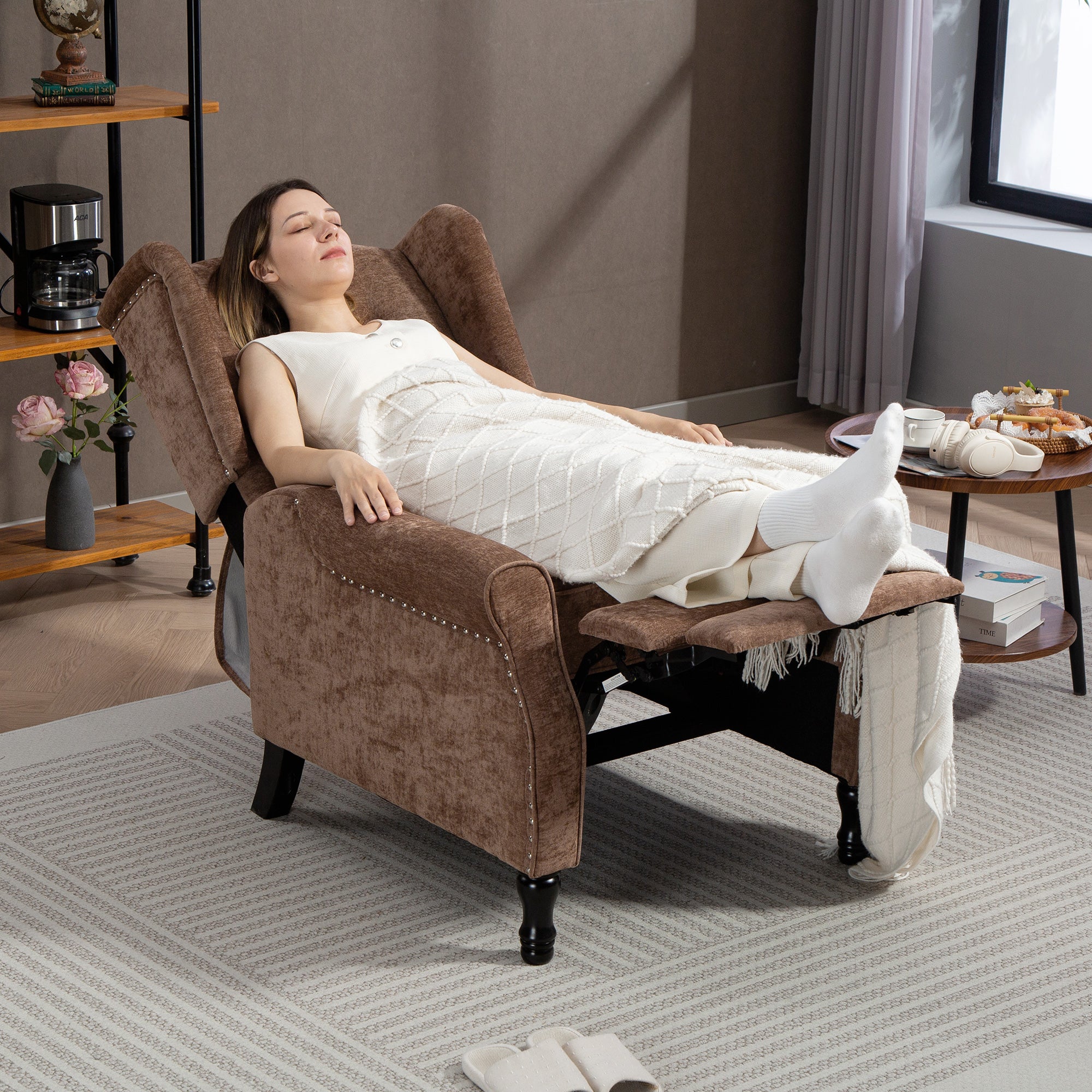 HOMCOM 150° Reclining Vintage Armchair, with footrest - Brown