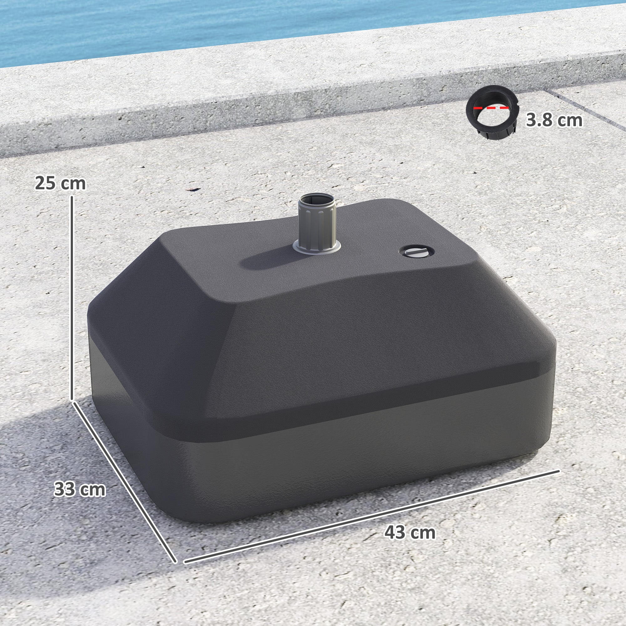 Outsunny Fillable Garden Parasol Base, Heavy Duty Parasol Base Stand Outdoor Umbrella Stand, Filled Up to 24kg with Stand or 20kg with Water, Sun Umbrella Base for Deck Poolside, Black