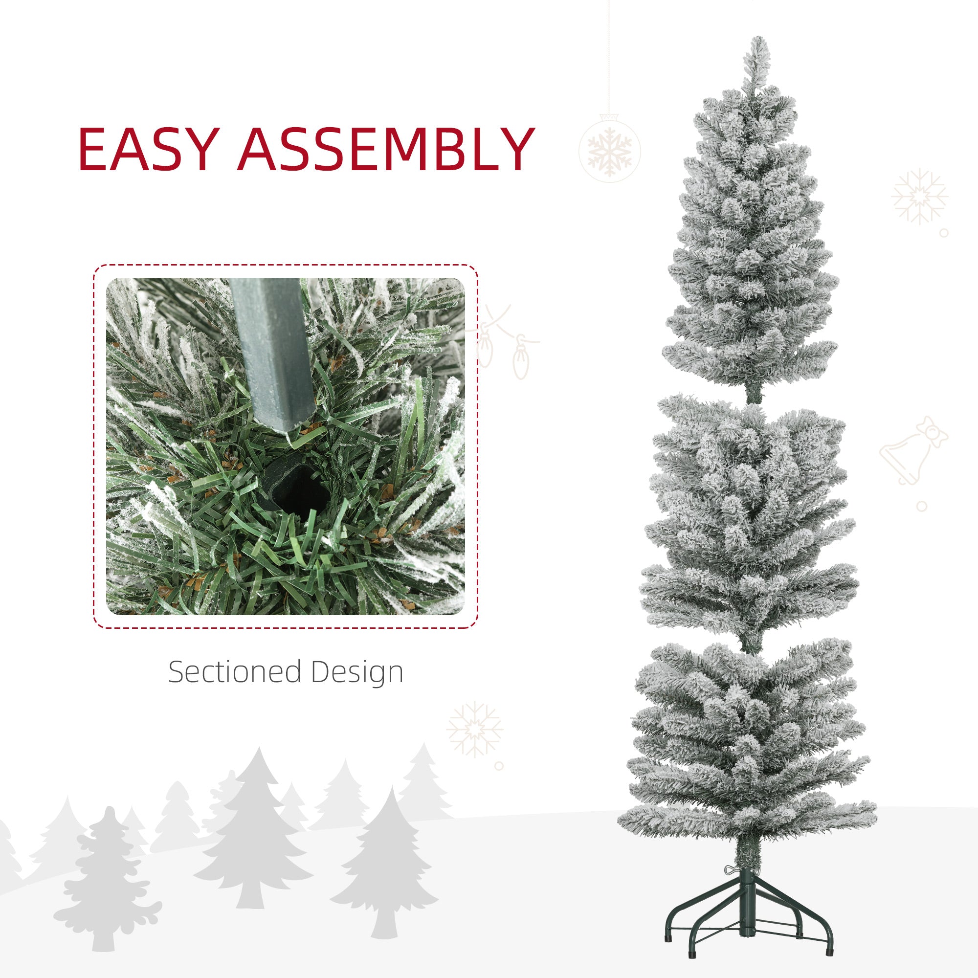 HOMCOM 5ft Artificial Snowy Pencil Christmas Tree - White