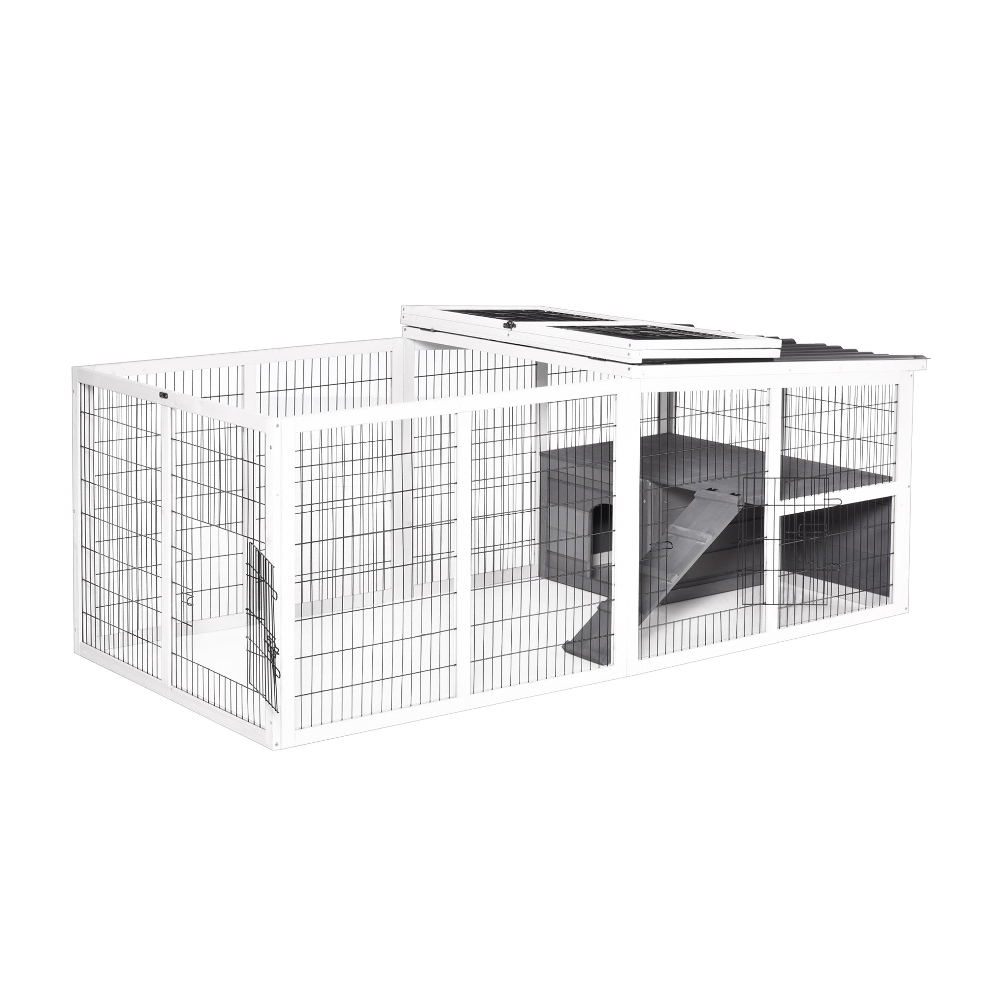 PawHut Guinea Pigs Hutches Wooden Small Rabbits Hutches Pet Run Cover Indoor Outdoor, Grey