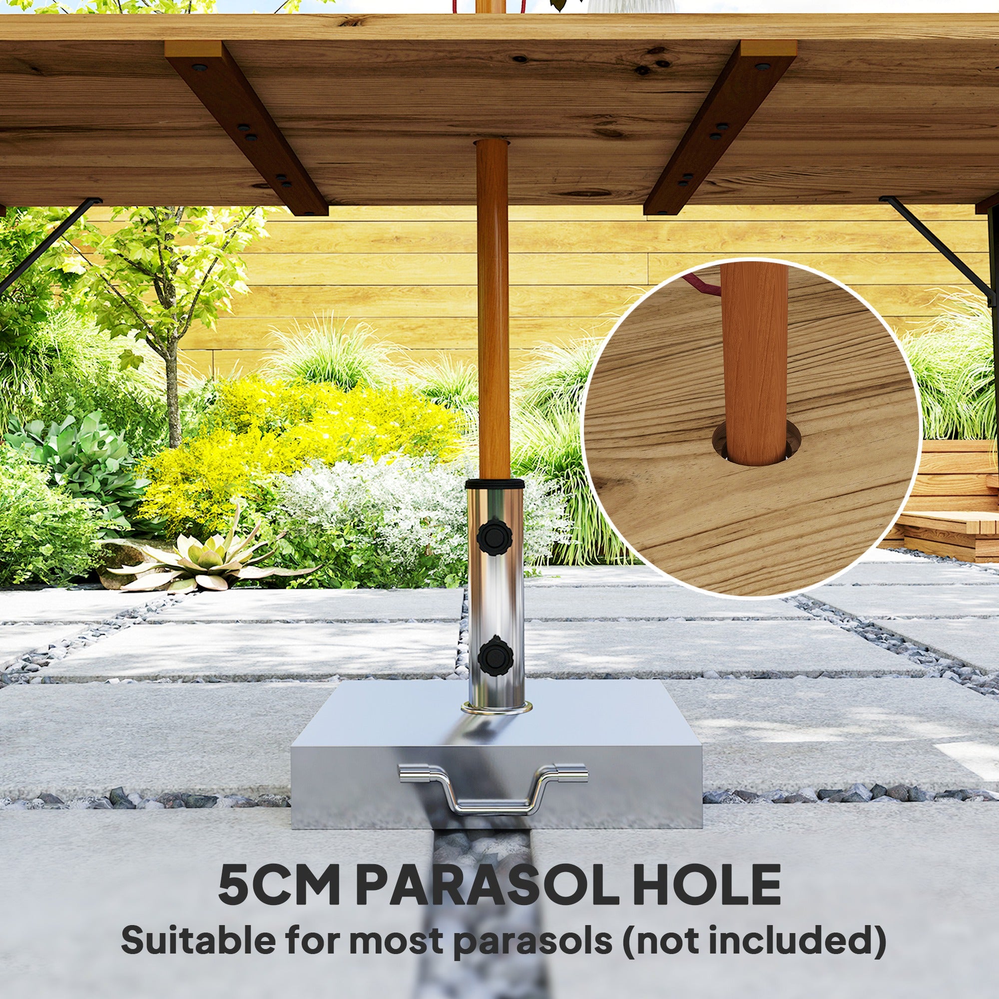Outsunny Garden Table for 6, 175 x 80 cm Large Rectangle Outdoor Dining Table with 5cm Parasol Hole and Slatted Top, Weather Resistant Fir Wood Patio Table for Balcony, Terrace, Brown