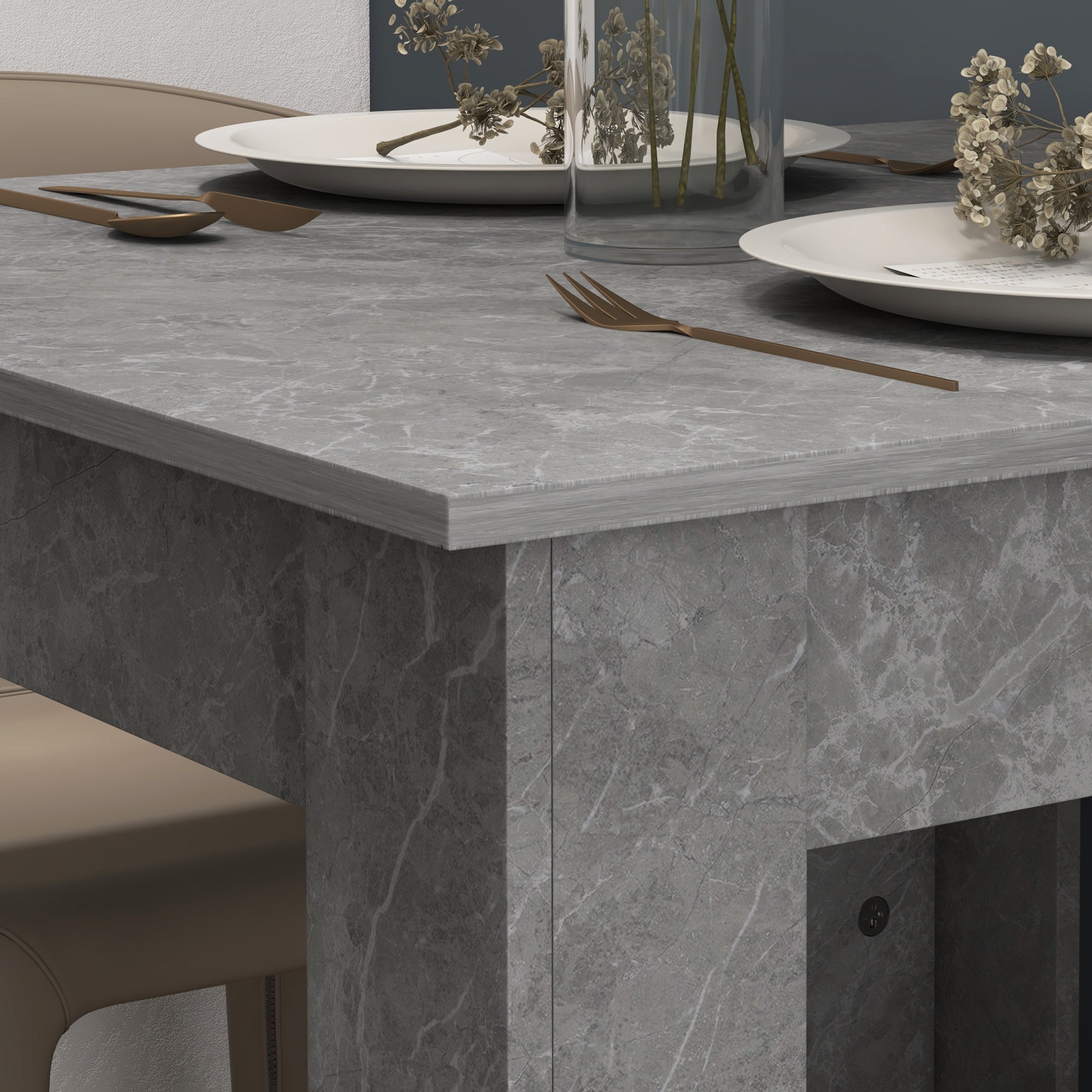 HOMCOM Square Dining Table, Modern Small Dining Table with Faux Cement Effect, Space Saving, Non-slip Foot Pads, Cement Grey