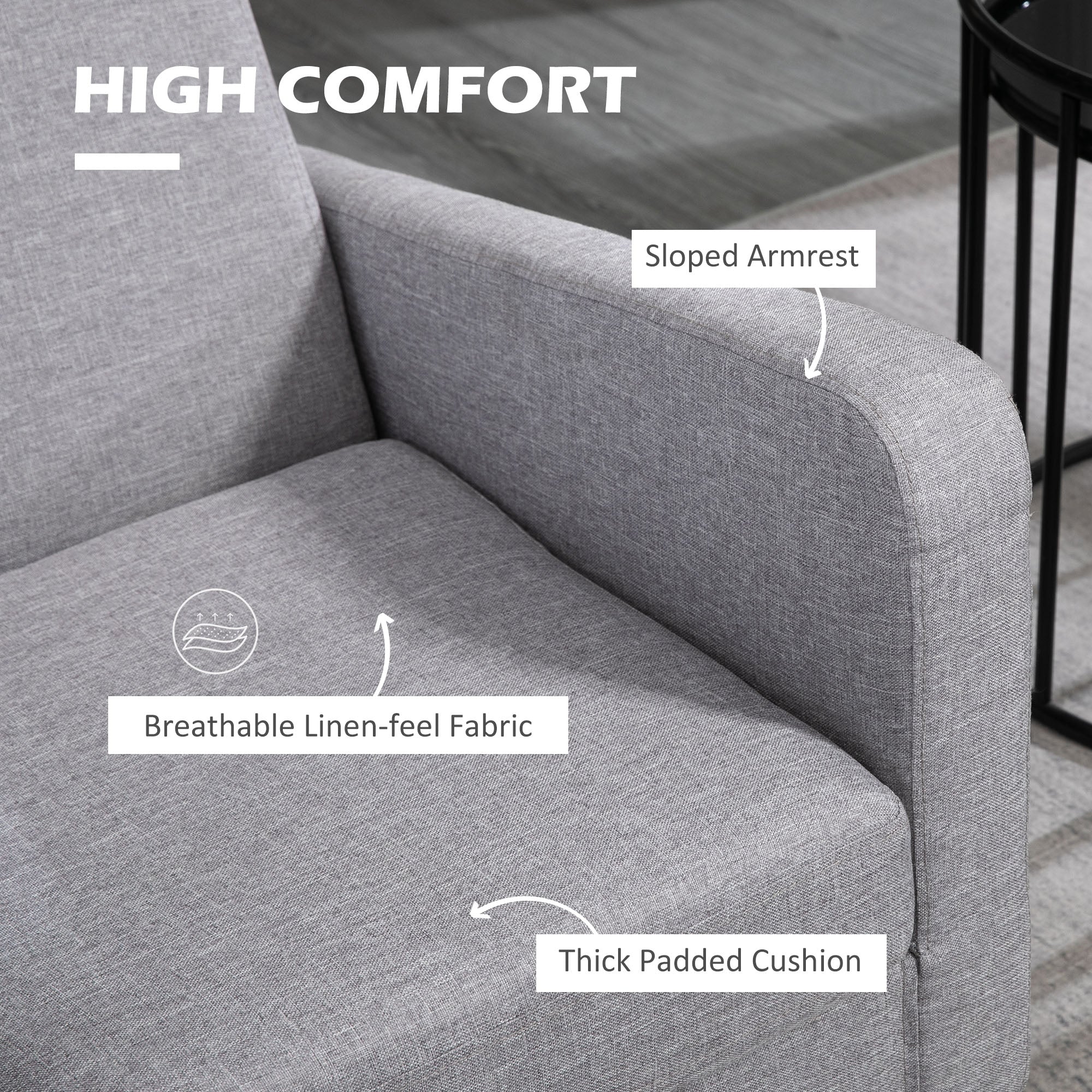 HOMCOM 2 Pieces Modern Armchairs with Rubber Wood Legs, Upholstered Accent Chairs, Single Sofa for Living Room, Bedroom, Light Grey
