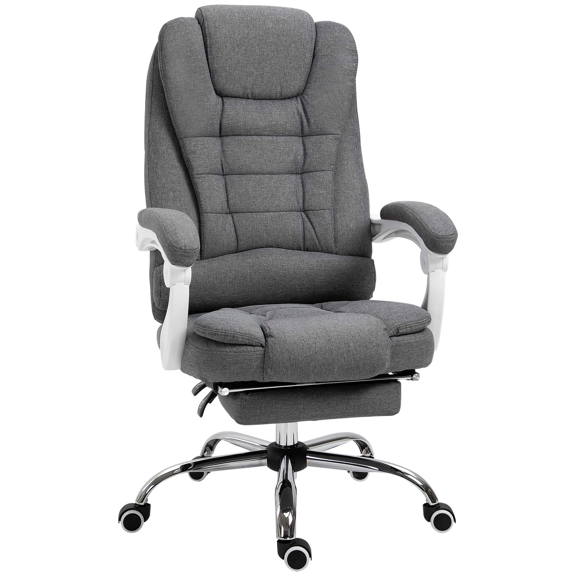 Vinsetto Office Chair, Computer Desk Chair, Linen Fabric Swivel Rolling Task Chair with Large Soft Padded Cushion, 135\'c2\'b0 Reclining Backrest and Retractable Footrest, Grey