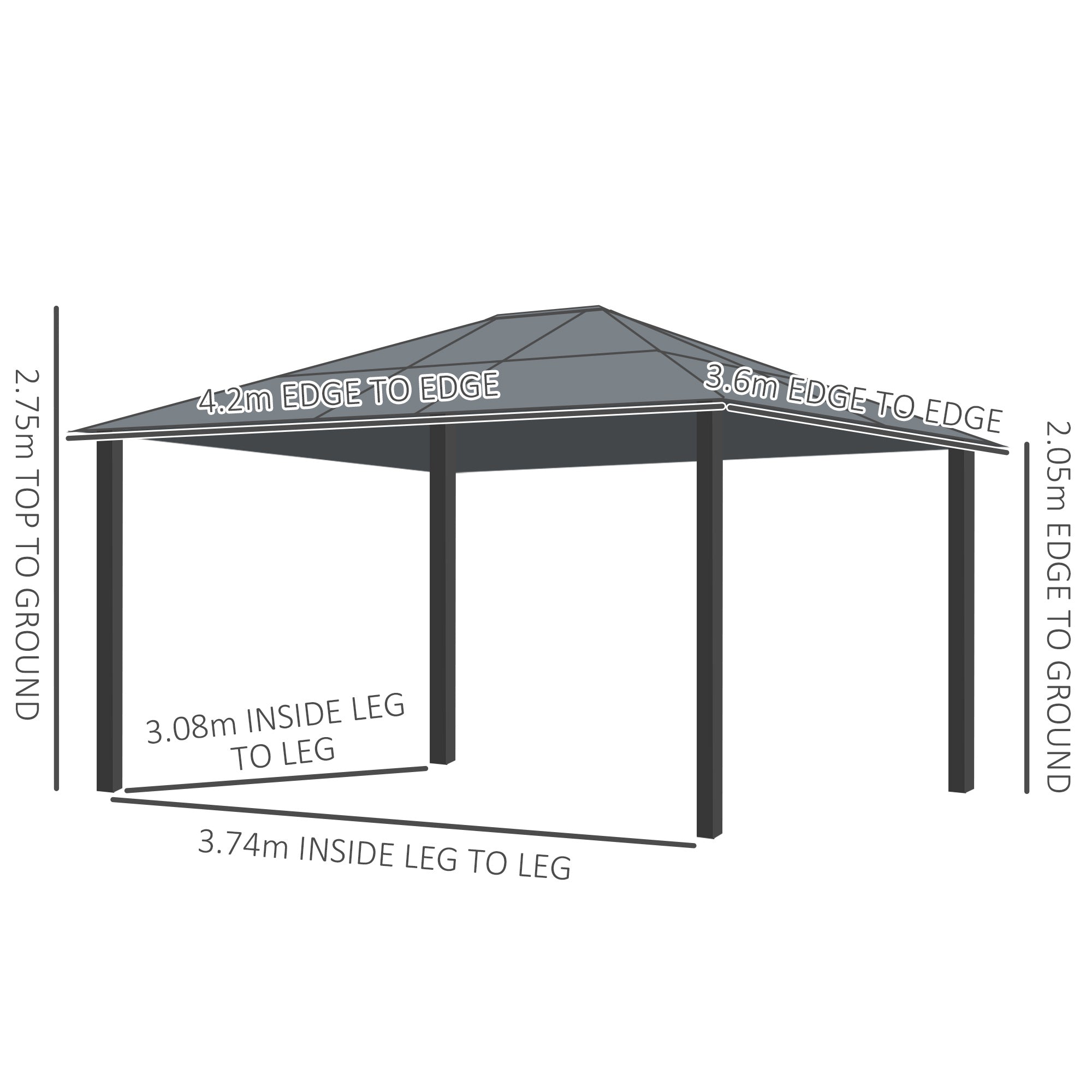 Outsunny 3.6 x 4m Hardtop Gazebo Canopy with Polycarbonate Roof and Aluminium Frame, Garden Pavilion with Mosquito Netting and Curtains