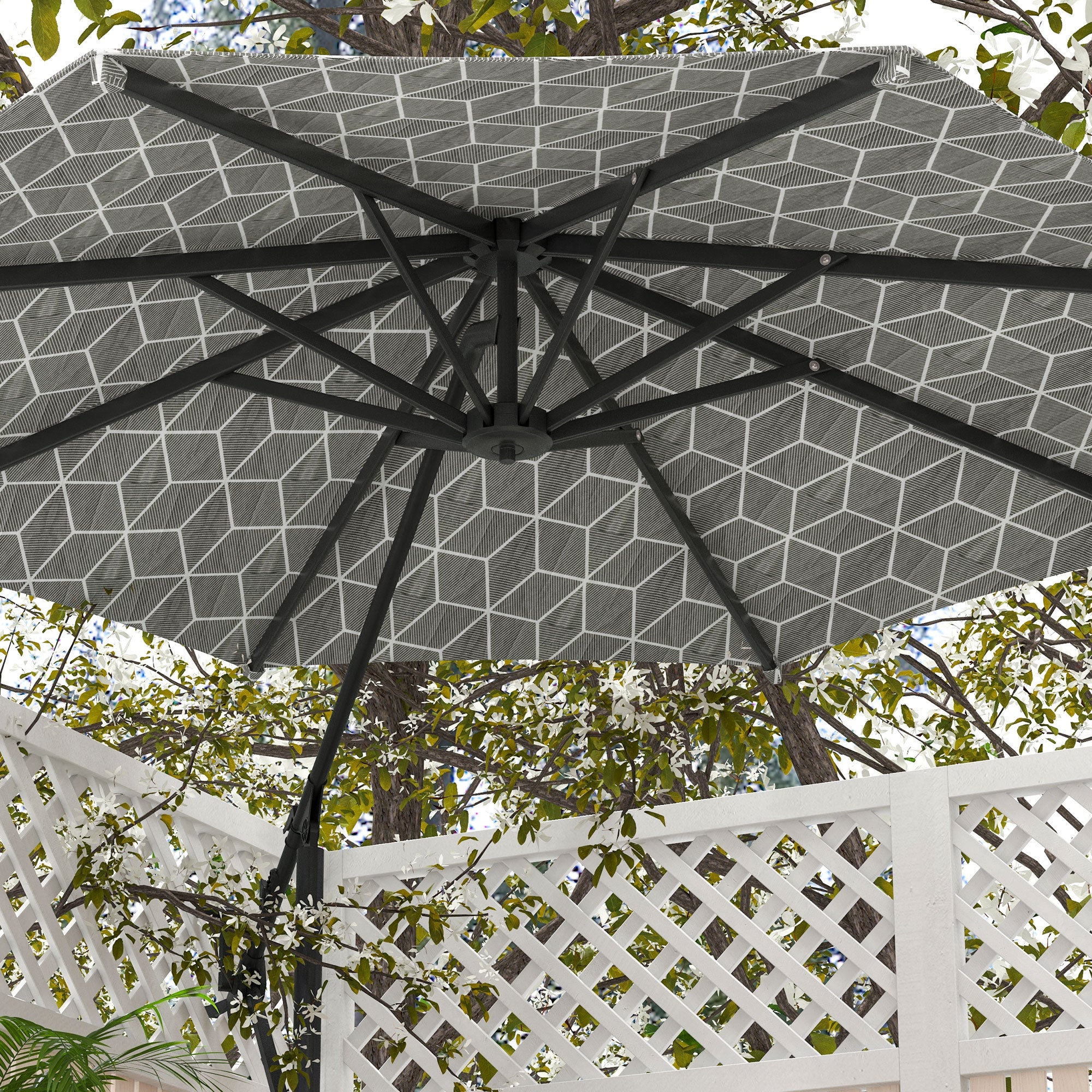 Outsunny 3(m) Convertible Cantilever Parasol and Centre-post Garden Parasol with Cross Base, 360\'c2\'b0 Rotation Banana Parasol with Crank Handle and 8 Ribs, Hanging Patio Umbrella, Black and White