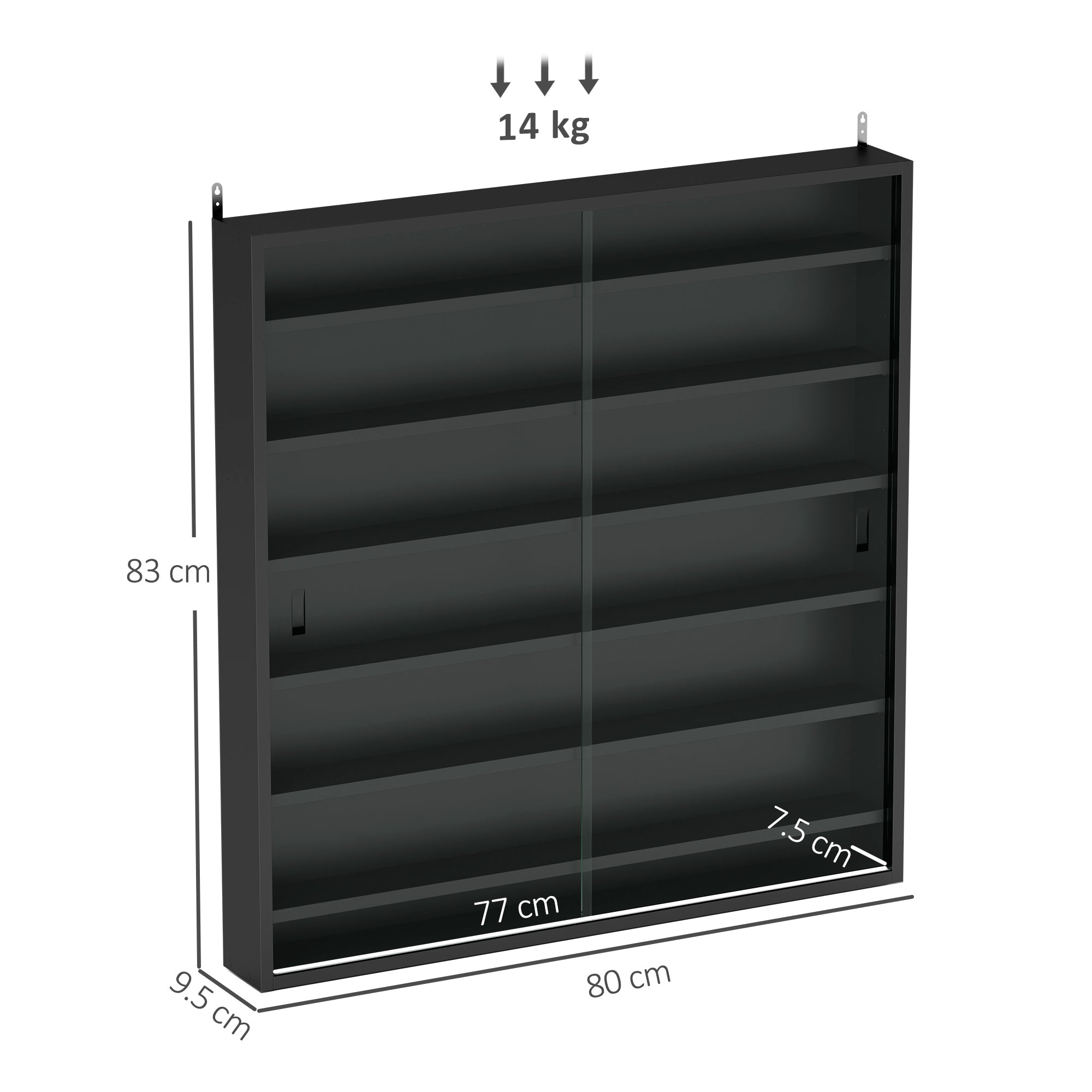 HOMCOM Six Shelf Display Cabinet, with Glass Doors - Black