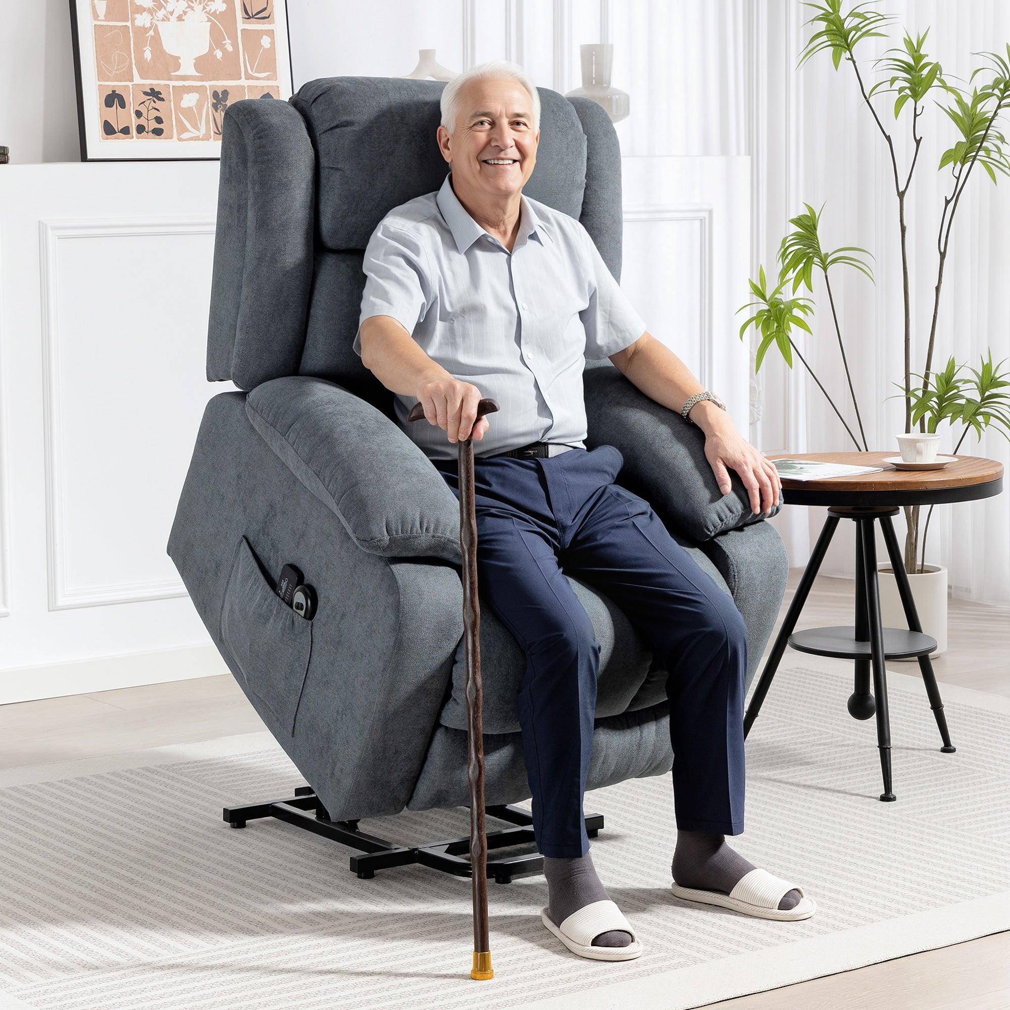 HOMCOM Power Lift Recliner Chair with Massage, Overstuffed Lift Chair for Elderly with Footrest, Remote and Side Pocket, Grey