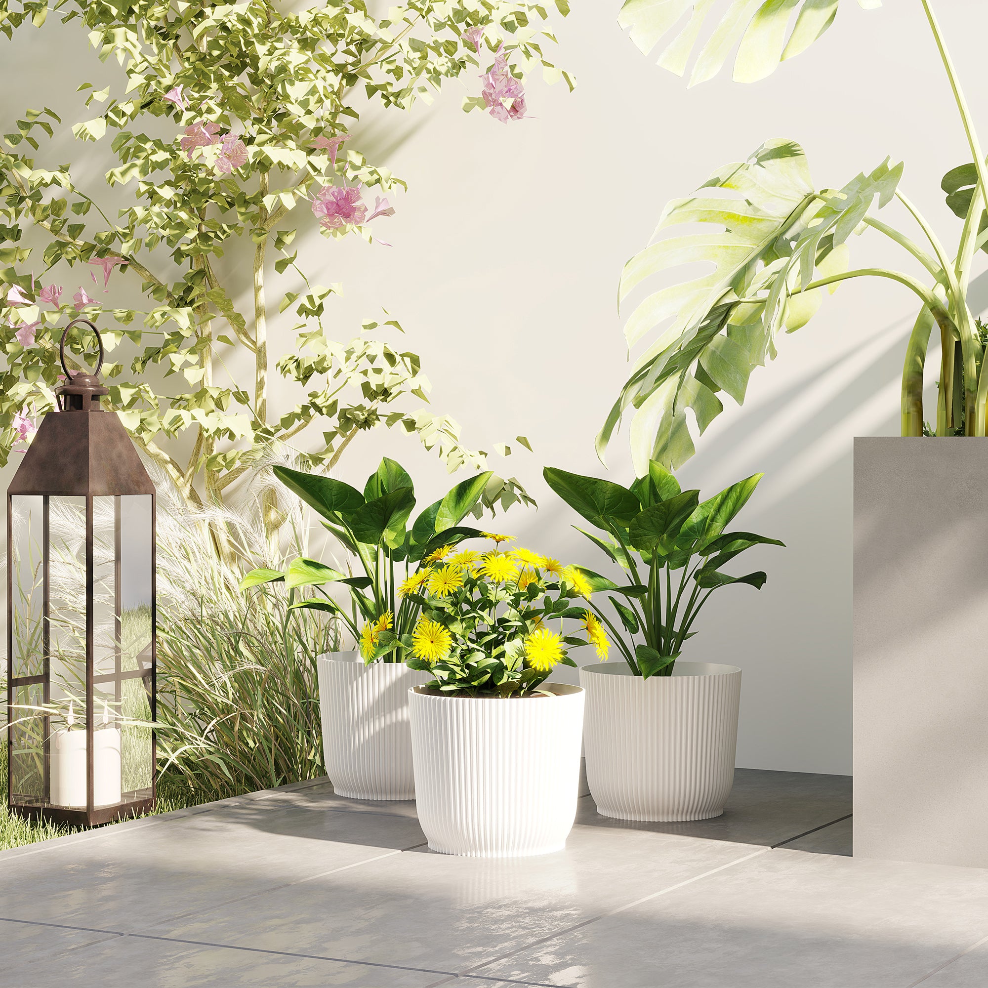 Outsunny Set of Three \'d0\'a422cm Planters - White