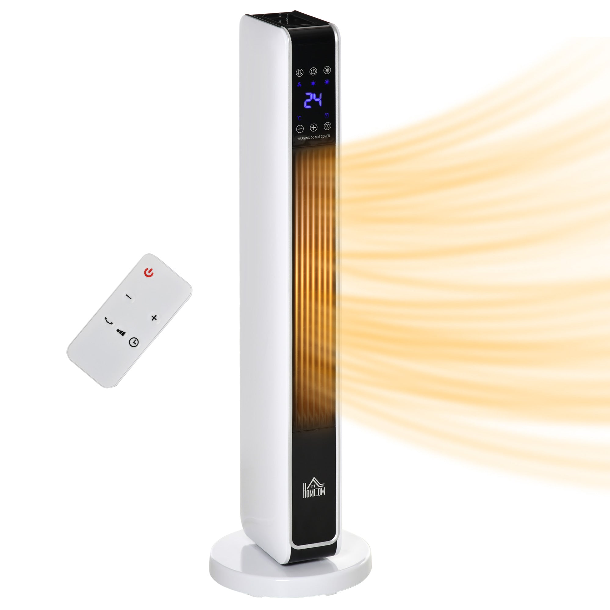 HOMCOM 1100W/2200W Space Heater with 65° Oscillation & 8-Hour Timer and Overheat & Tip Over Protection, Room Heater with 2 Heat and Fan for Bedroom, 29 inch