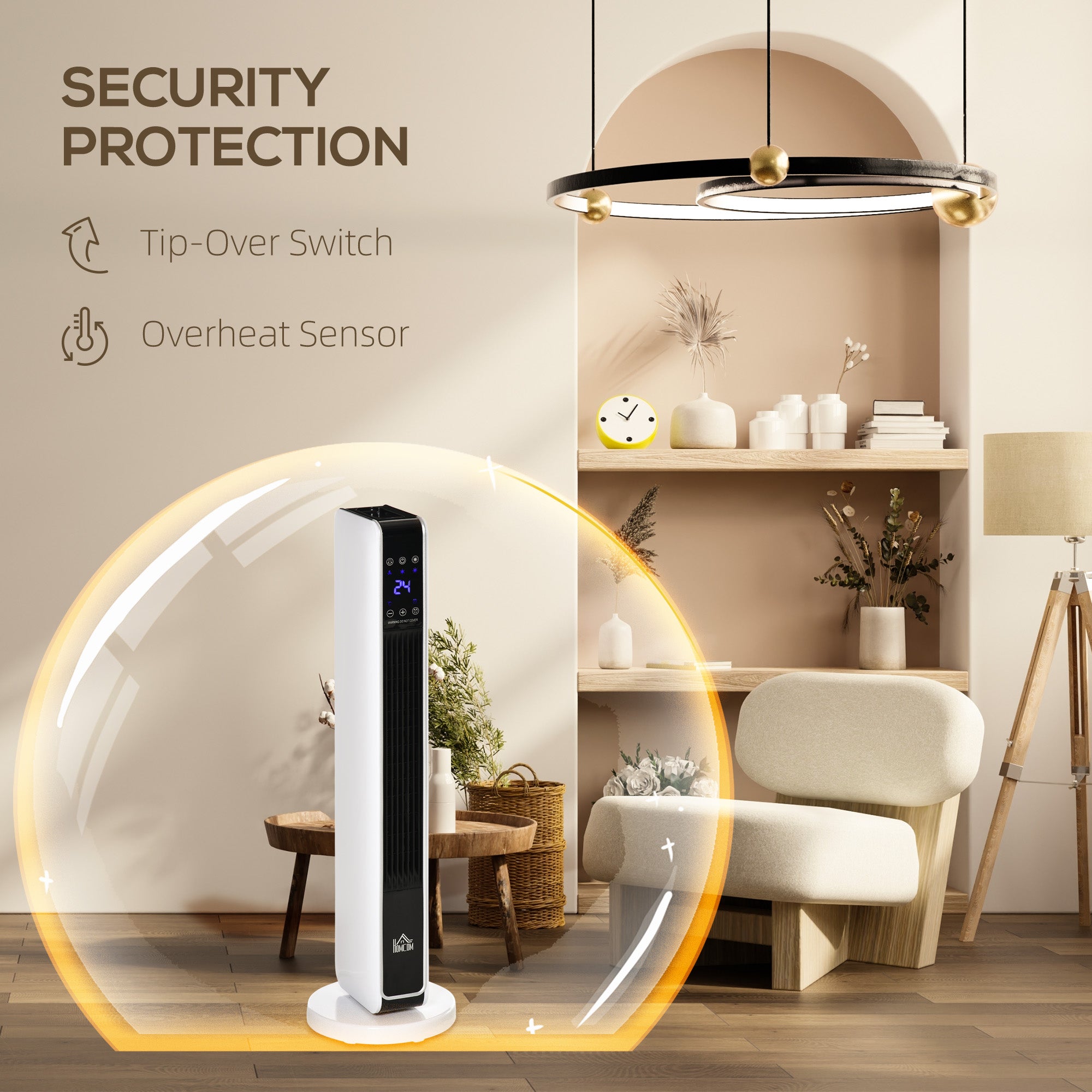 HOMCOM 1100W/2200W Space Heater with 65° Oscillation & 8-Hour Timer and Overheat & Tip Over Protection, Room Heater with 2 Heat and Fan for Bedroom, 29 inch