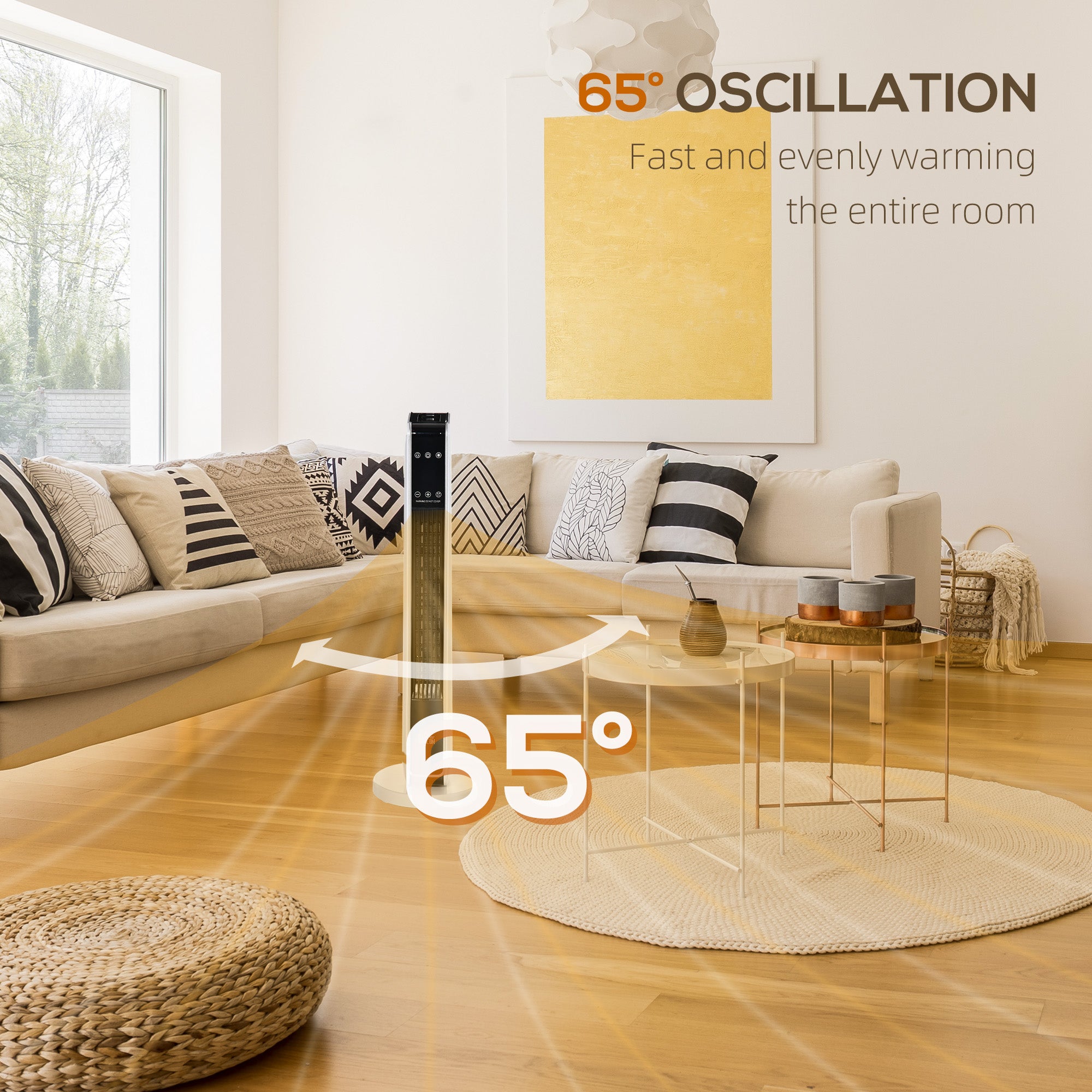 HOMCOM 1100W/2200W Space Heater with 65° Oscillation & 8-Hour Timer and Overheat & Tip Over Protection, Room Heater with 2 Heat and Fan for Bedroom, 29 inch