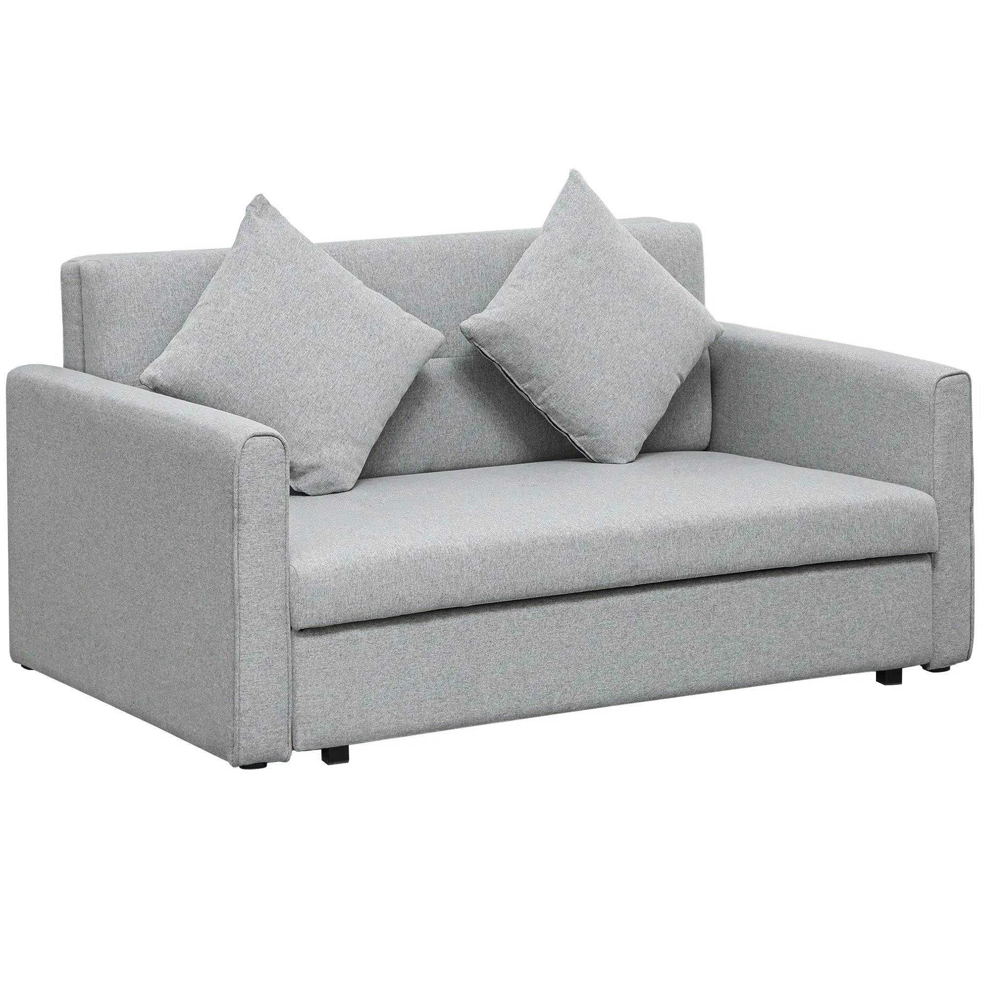 HOMCOM 2 Seater Sofa Bed, Convertible Bed Settee, Modern Fabric Loveseat Sofa Couch with 2 Cushions, Hidden Storage for Living Room, Guest Room, Light Grey