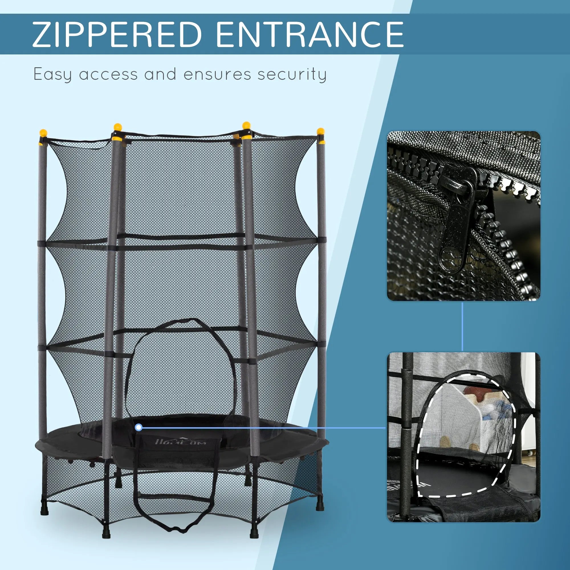 HOMCOM 4.6FT/55" Kids Trampoline with Safety Enclosure, Outdoor Indoor Use, for Ages 3-10 Years, Black