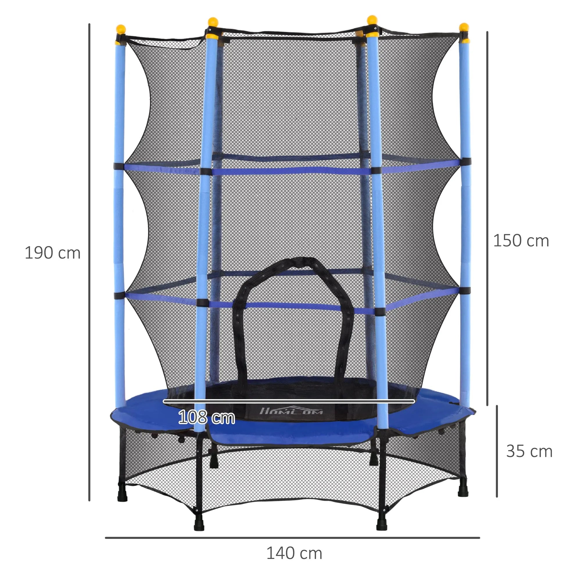 HOMCOM 4.6FT/55" Kids Trampoline with Safety Enclosure, Outdoor Indoor Use, for Ages 3-10 Years, Blue