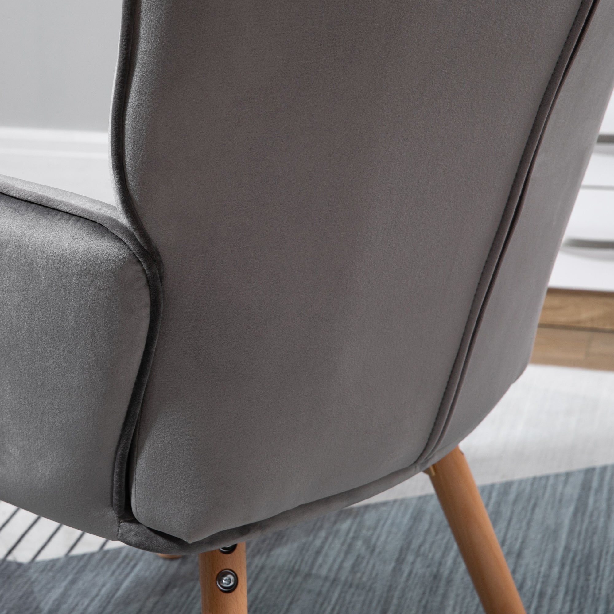 HOMCOM Modern Accent Chair, Upholstered Tufted Wingback Armchair with Seat Padding, Leisure Lounge Bedroom Chair with Wood Legs, Grey