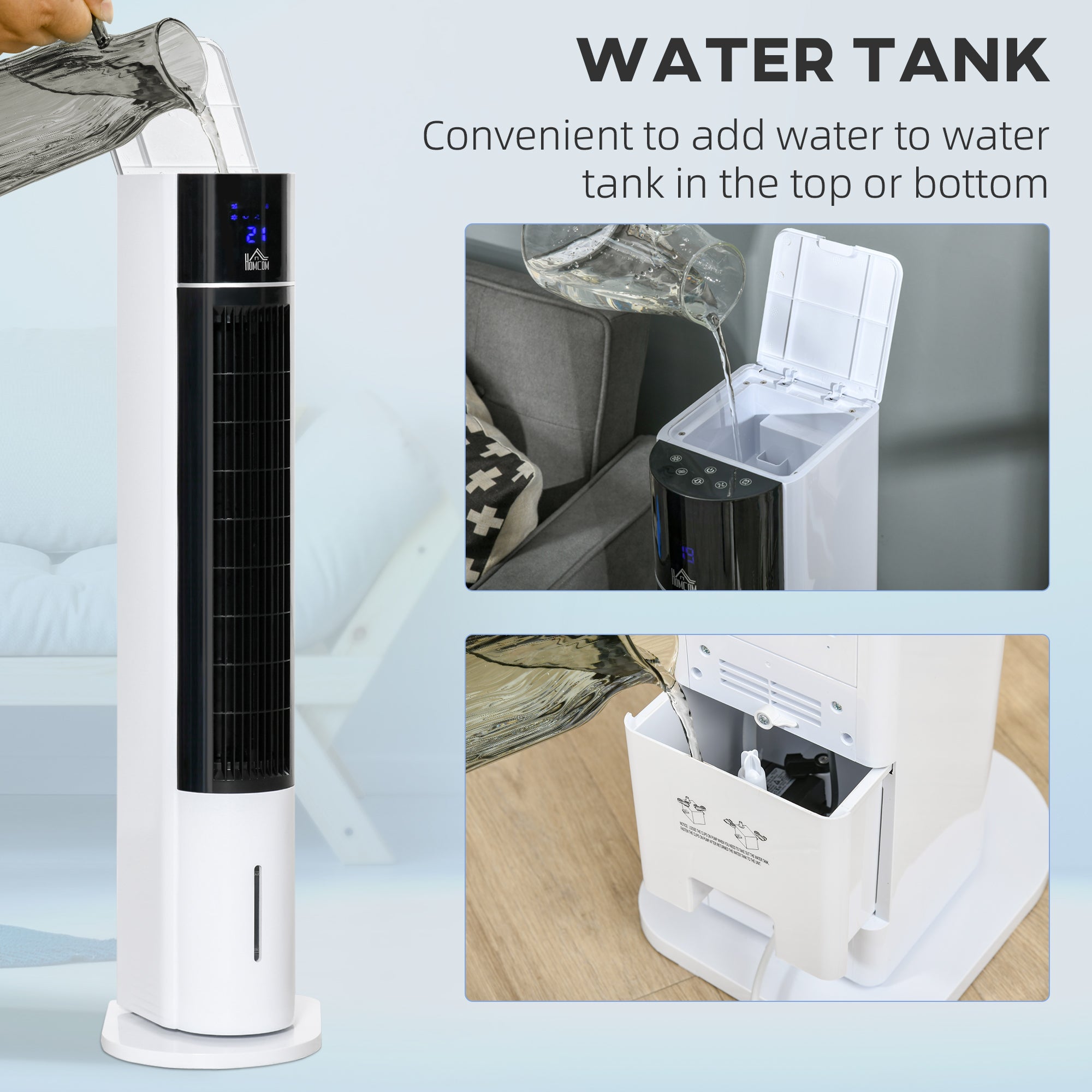 HOMCOM Portable Air Cooler, 3L Tank Evaporative Ice Cooling Tower Fan with 3 Modes, 3 Speeds, Remote, Timer, 60° Oscillating, Portable Swamp Cooler for Home Bedroom, White